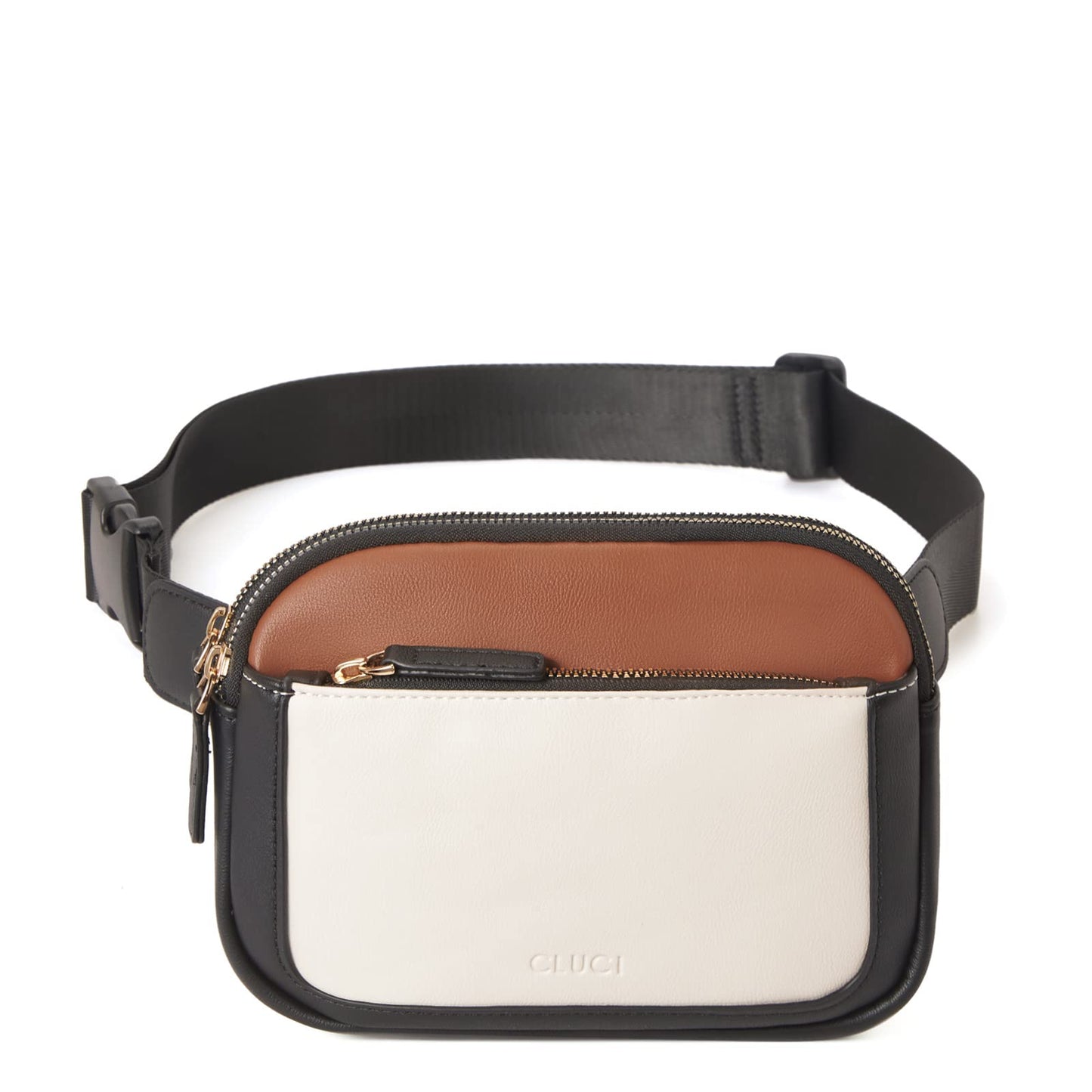 CLUCI - Riñonera para mujer, mini bolso cruzado en todas partes, correa ajustable, piel vegana, riñonera para mujer, A-1 Negro y café con Blanquecino, Una talla