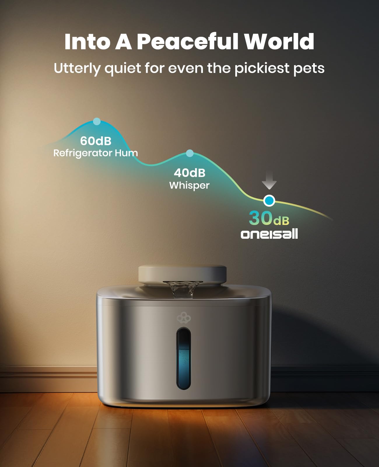 Fuente de Agua Inalámbrica oneisall Acero Inoxidable con Filtros de Repuesto para Gatos en Interiores