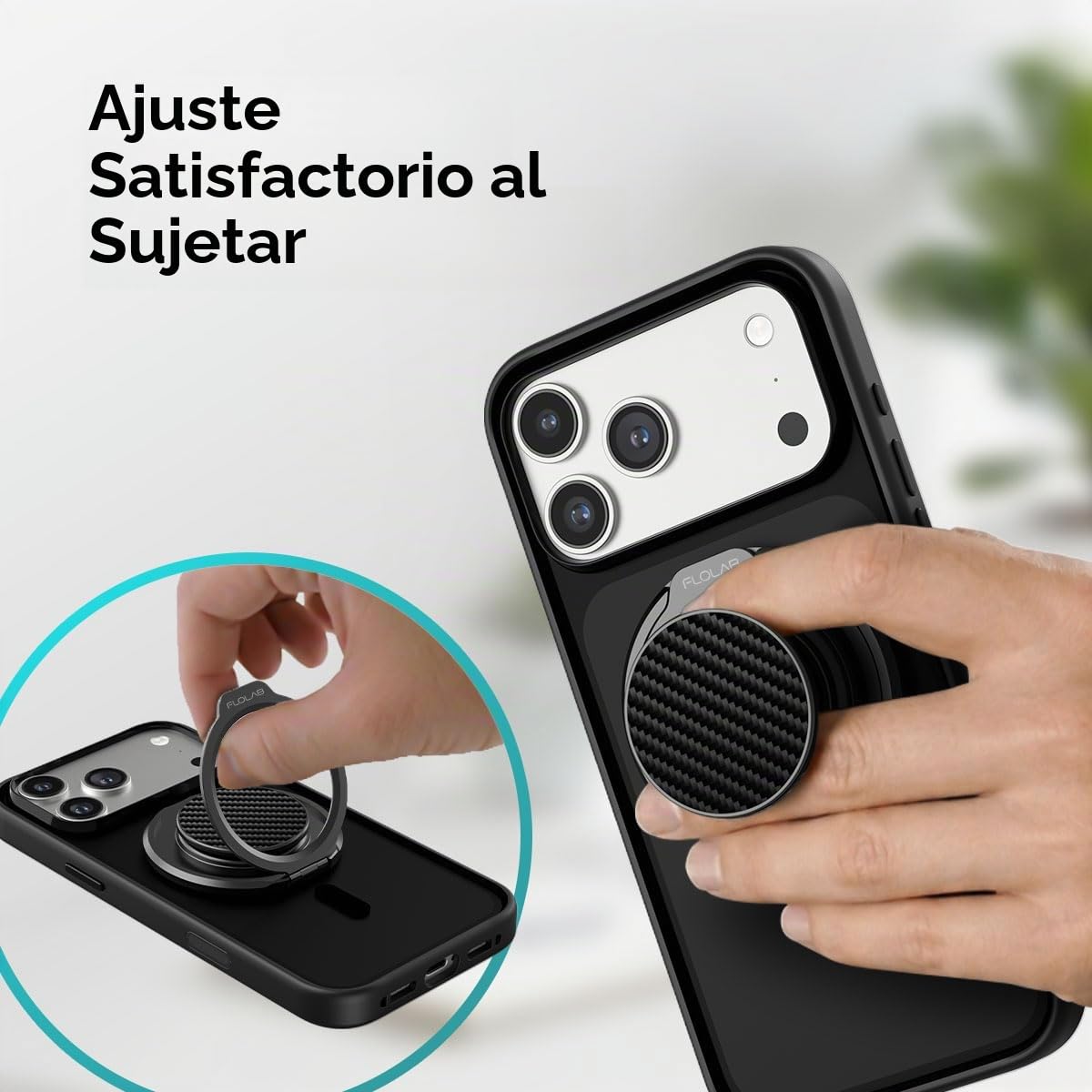 Soporte Magnético FLOLAB ForgeGrip Negro con Agarre a Presión para iPhone