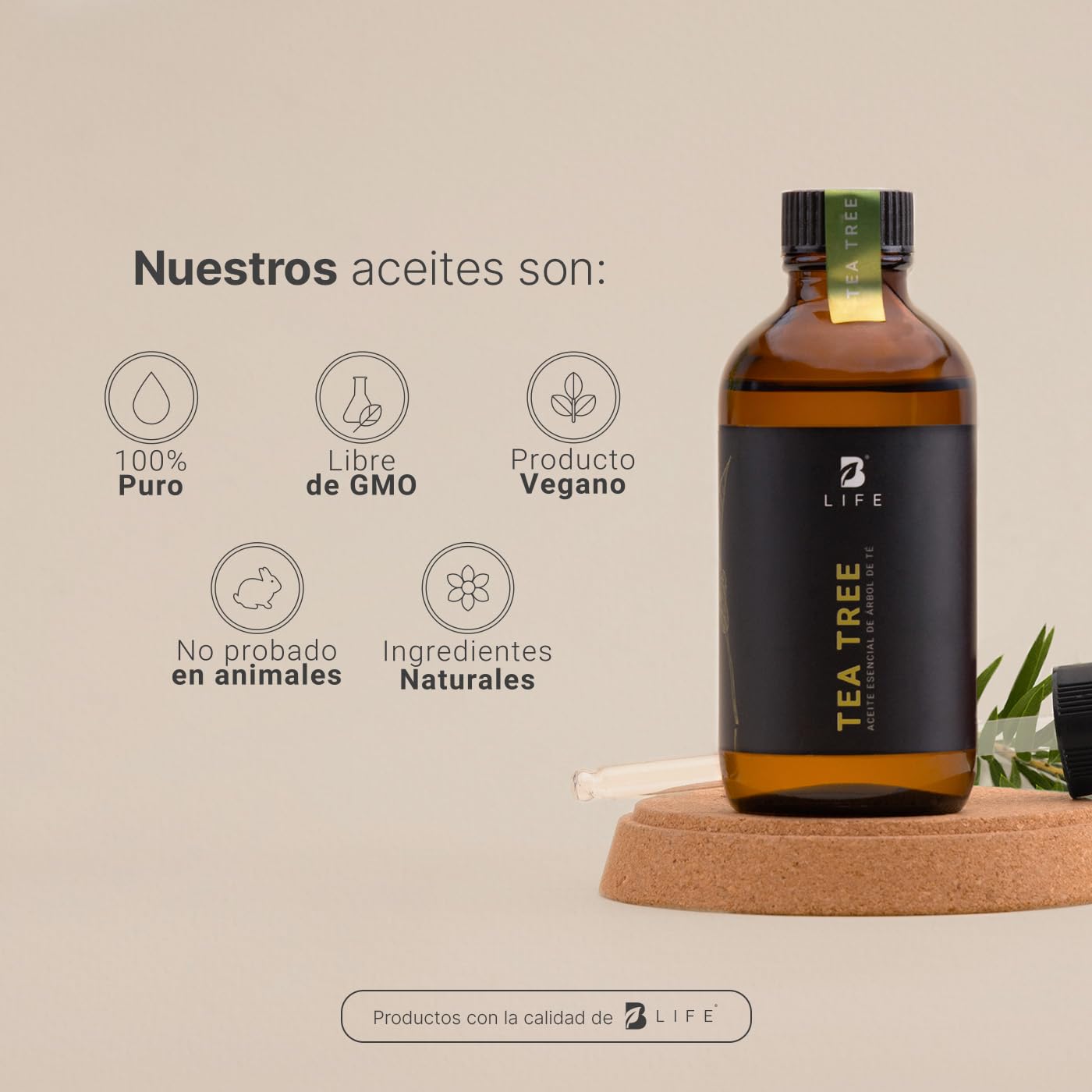 Aceite Esencial B Life Árbol de té Aromalogía 120 ml Ingredientes Puros y Naturales