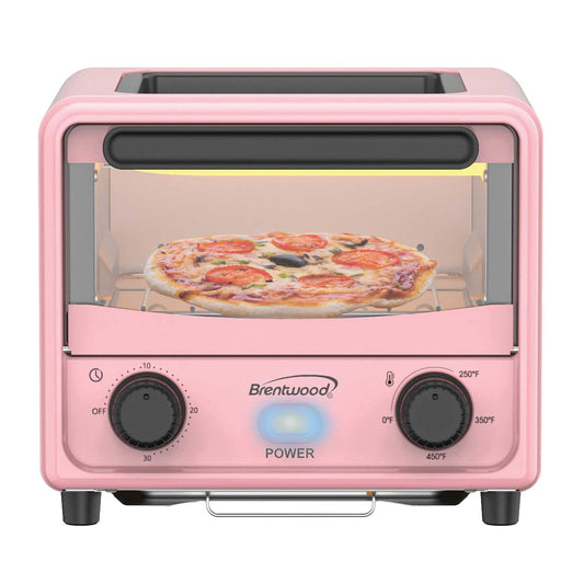 BRENTWOOD TS-3430PK Mini horno tostador de acero inoxidable de 500 W, 3 litros, rosa