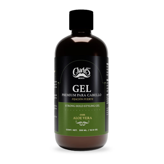 Charle’s – Gel Para Cabello Premium 300mL – Fijación Fuerte – Con Aloe Vera – Sin alcohol - No deja residuos – Acabado natural – Fácil distribución.