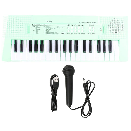 Teclado Eléctrico Piano para Principiantes con Micrófono Alimentación Dual USB o Baterías Verde