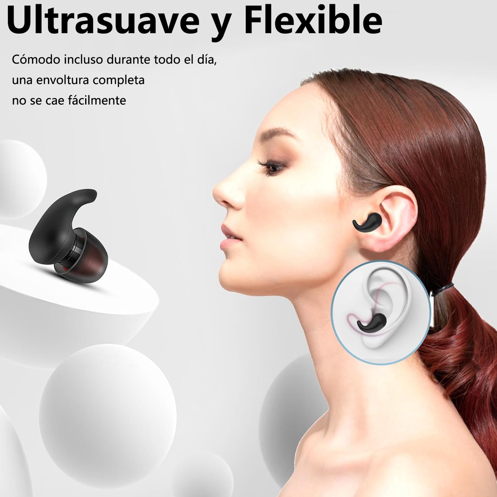 Tapones de Oídos Reutilizables de Silicona Suave Negro, Invisibles y en Forma, 32dB para Dormir y Conciertos, Tamaño Grande