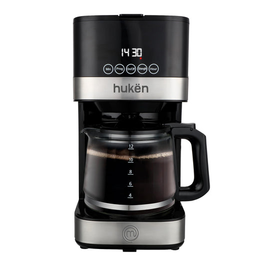 Cafetera Smart Brew MasterChef by Hukën, Cafetera de goteo, programable, inteligente, con filtro permanente, capacidad 12 tazas, gris, modelo MK-DCM-12PV2