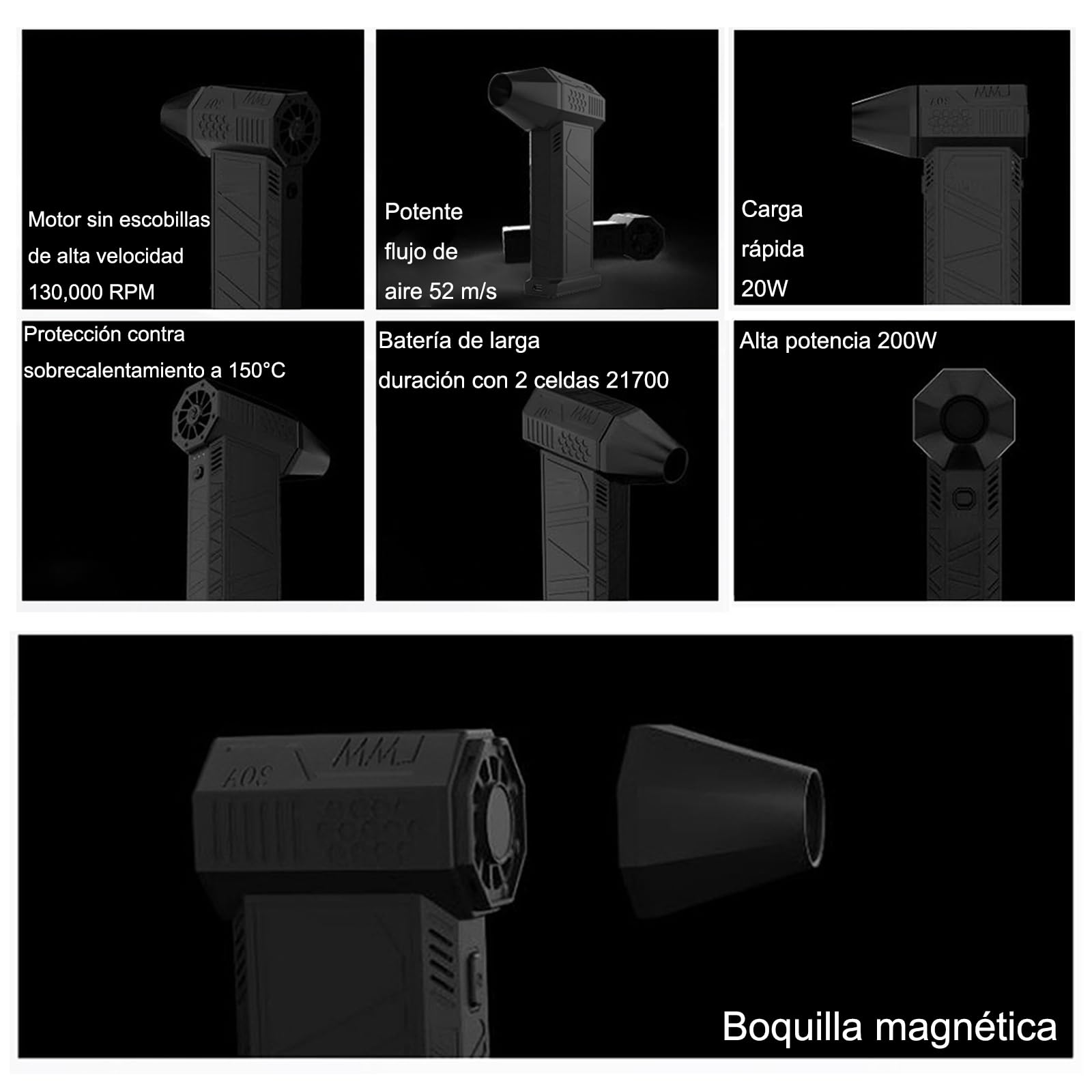 Sopladora de Aire, Sopladora de 3 Velocidades Ajustables, Soplador de Aire Recargable USB para Limpieza de Teclado, PC, Automóvil, Casa y Espacios Difíciles de Alcanzar