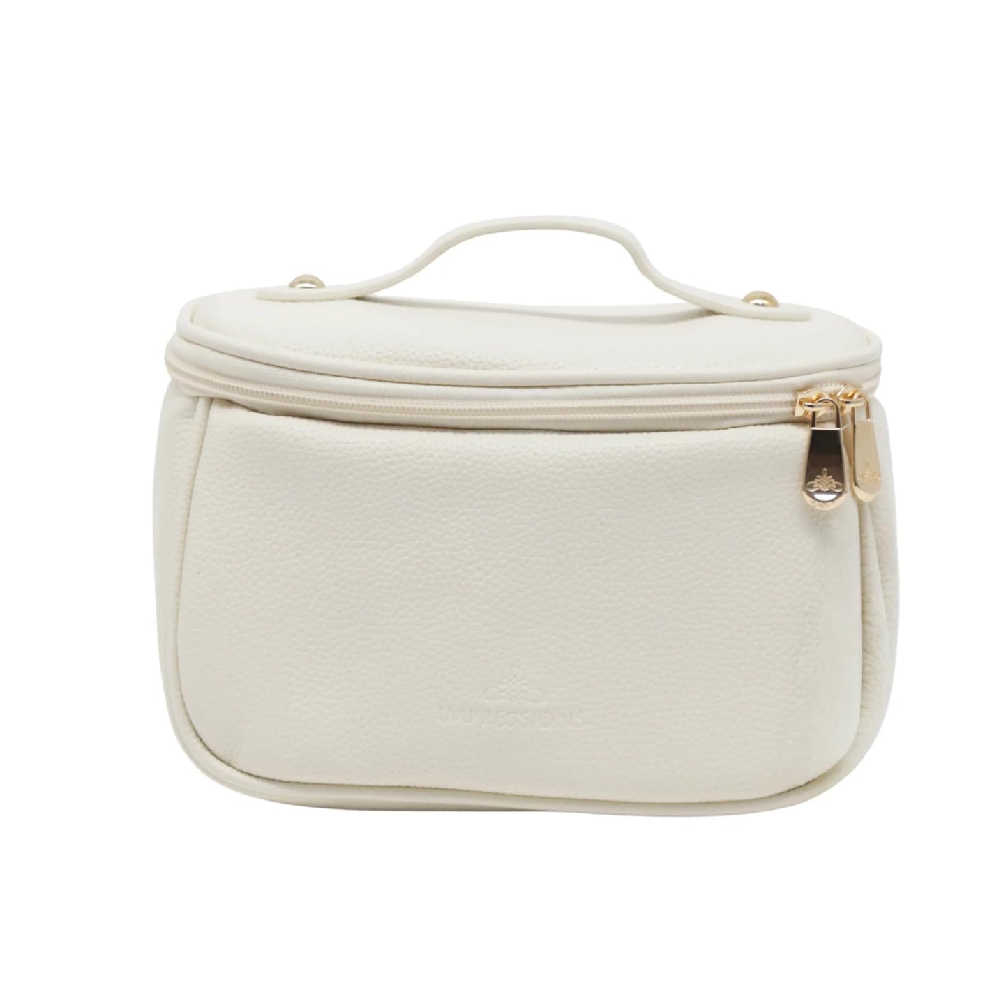 Impressions Vanity Dublin - Bolsa de cosméticos de viaje con asa superior, bolsa de maquillaje de piel sintética con guijarros flexibles y accesorios dorados, bolsillo con cepillo para polvo con