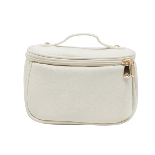 Impressions Vanity Dublin - Bolsa de cosméticos de viaje con asa superior, bolsa de maquillaje de piel sintética con guijarros flexibles y accesorios dorados, bolsillo con cepillo para polvo con