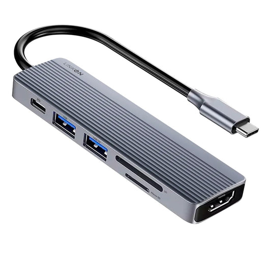 LINKON - Hub USB C Adaptador USB a Tipo C HDMI 4K, Ethernet Red RJ45 100Mbps, 2 Puertos USB 3.0, Carga Rápida 87W PD, Docking Station, Adaptador de Red (6 en 1)