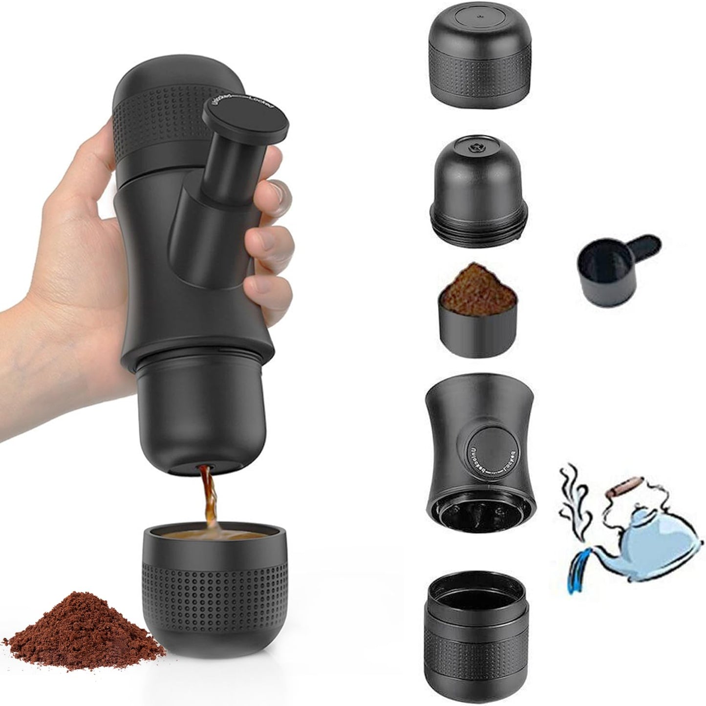 Cafetera Manual TYEGDAVD Negro con Taza Incluida para Camping y Viajes
