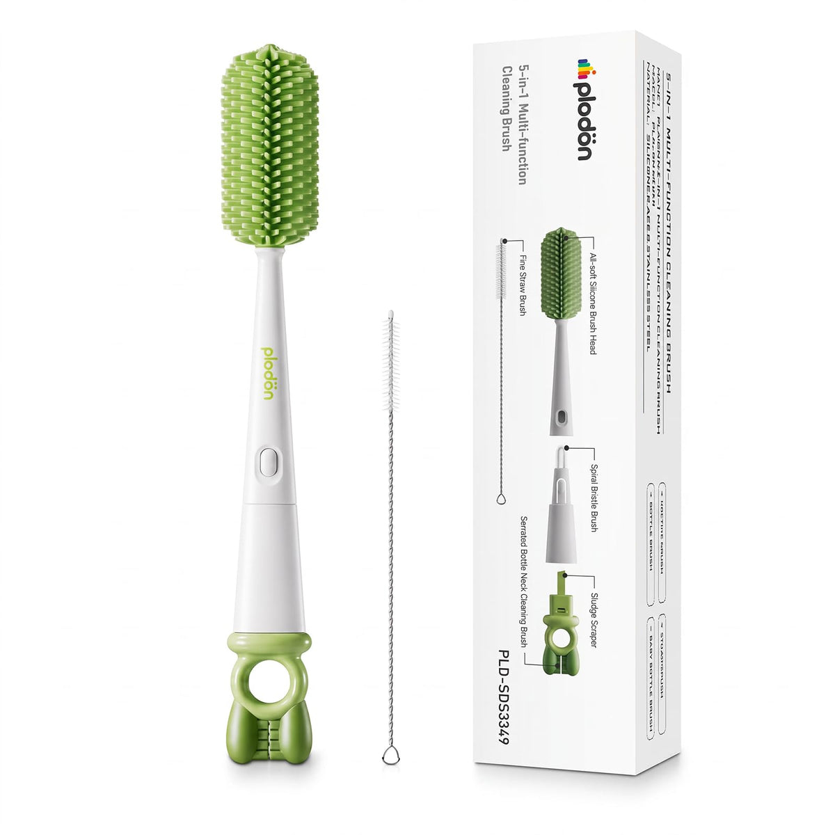 Plodon Desmontable de Cepillos para Biberones 5 en 1 - Set de Limpieza de Silicona portátil para biberones, Ideal para casa y Viaje, cepillos limpiadores para extractores de Leche Materna y tetinas