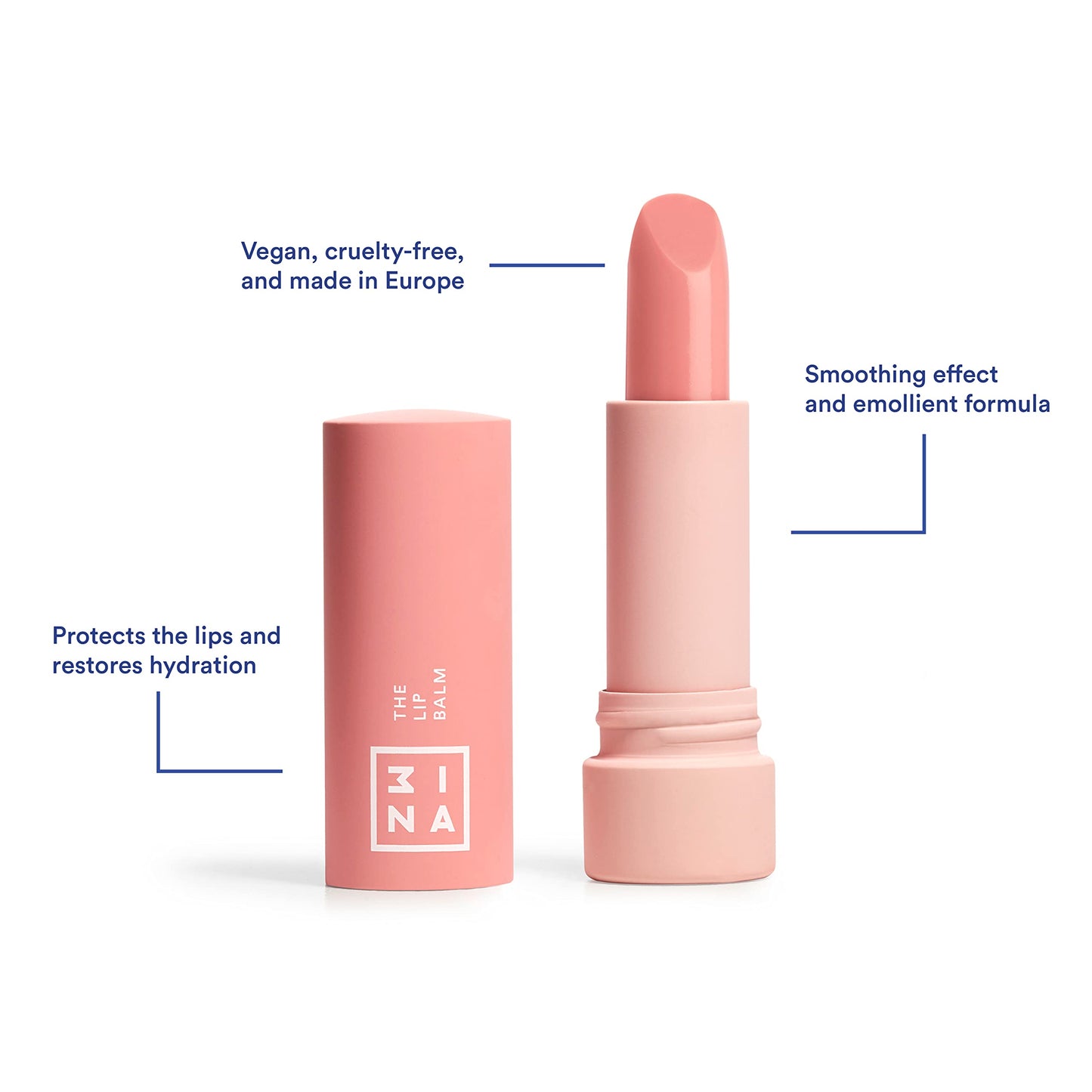 Bálsamo labial 3INA The Lip Balm rosa - Hidratante y vegano - Protección y restauración labial - 3 gramos
