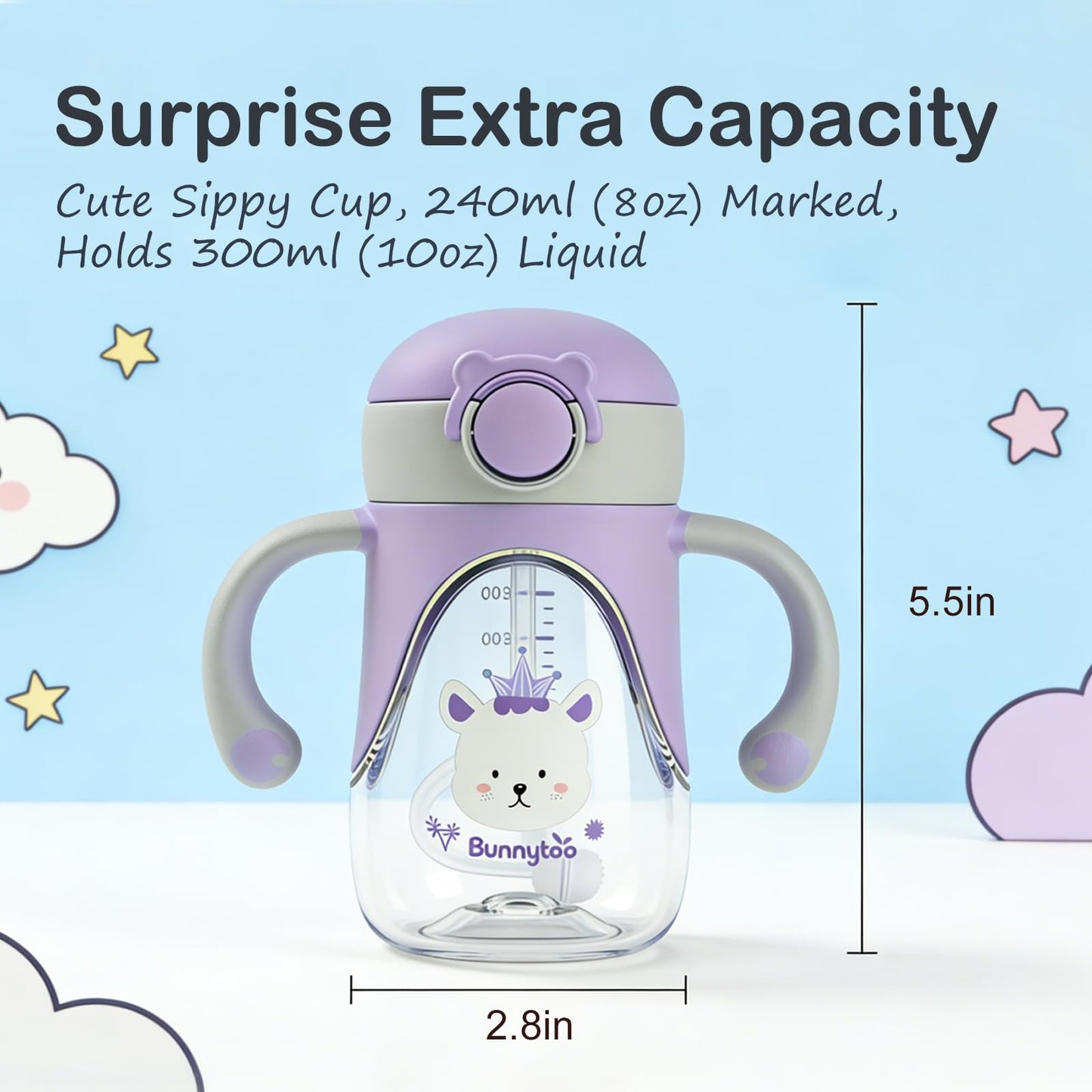 Bunnytoo Taza para bebé con pajita pesada, con boquilla de silicona suave, a prueba de derrames, con mango, adecuada para bebés mayores de 6 meses, sin BPA,8 oz(albaricoque)