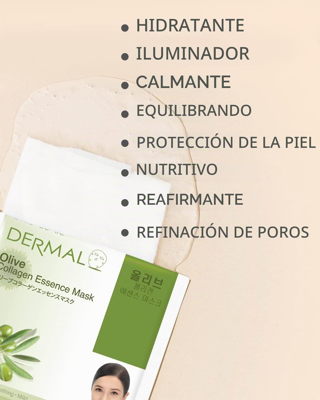 DERMAL 10 Mascarillas Faciales Antiedad con Colágeno para Piel Sensible