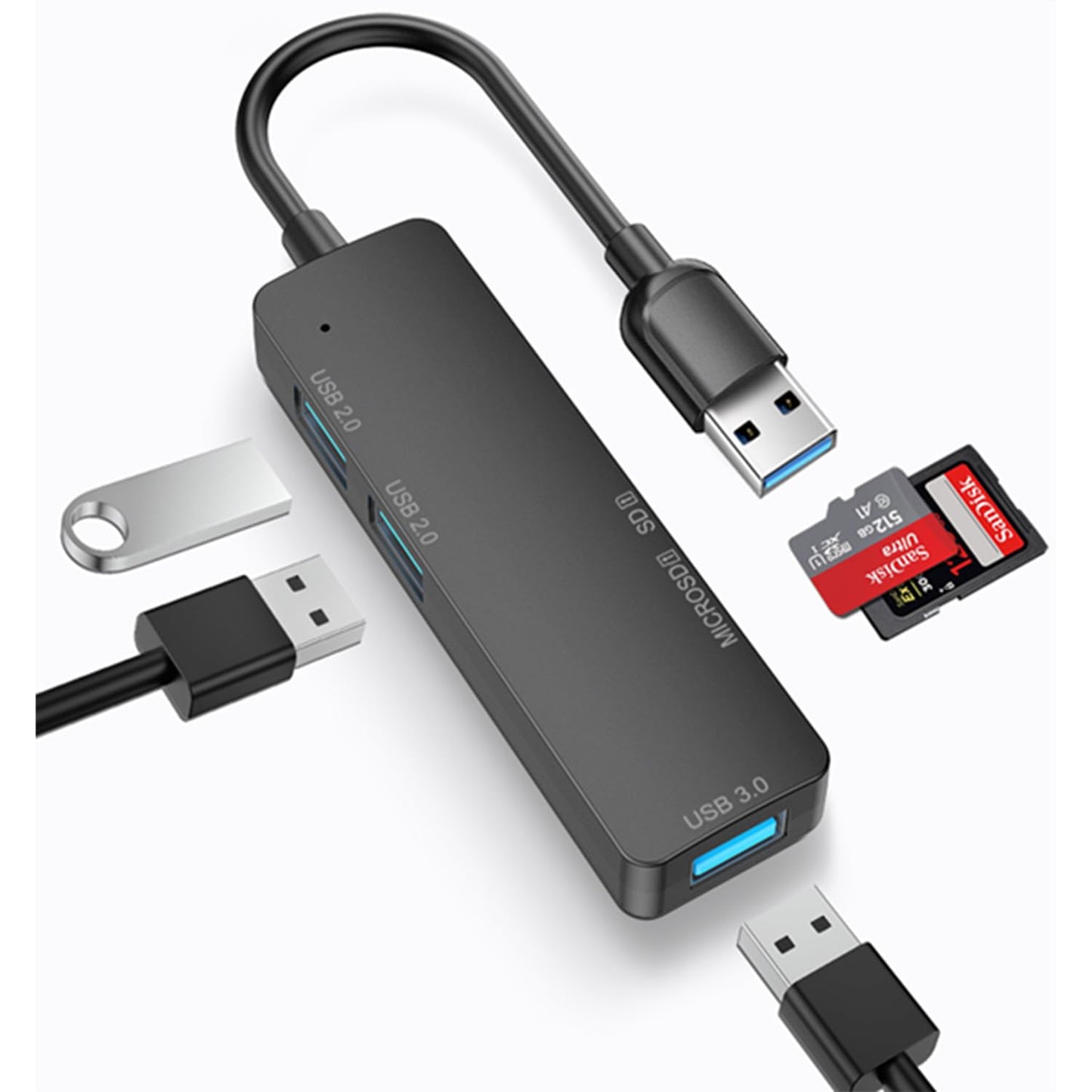 Hub USB 3.0 MORNWELL Negro 5 en 1 Portátil Compatible con Macbook, PC y Consolas