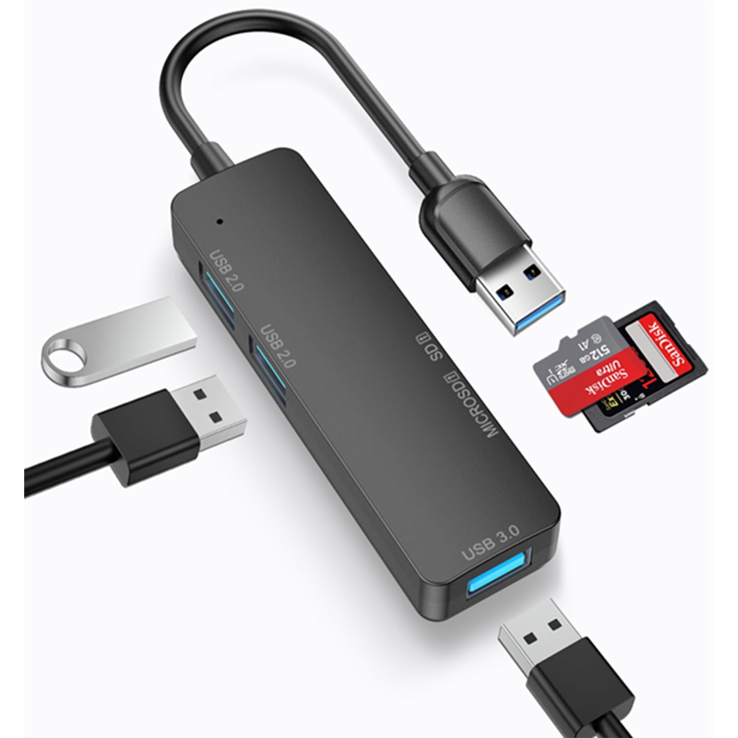 Hub USB 3.0 MORNWELL Negro 5 en 1 Portátil Compatible con Macbook, PC y Consolas