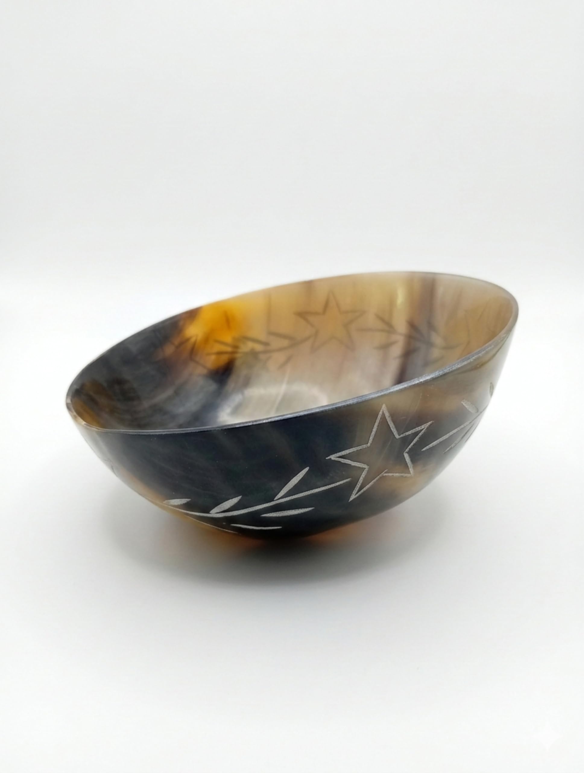 AYZCORP - tazón de cuerno natural tallado a mano, diseño de estrellas blancas, tazón vikingo nórdico medieval, tazón de cuernos, hecho a mano para servir y afeitar, regalo para madre, padre y marido