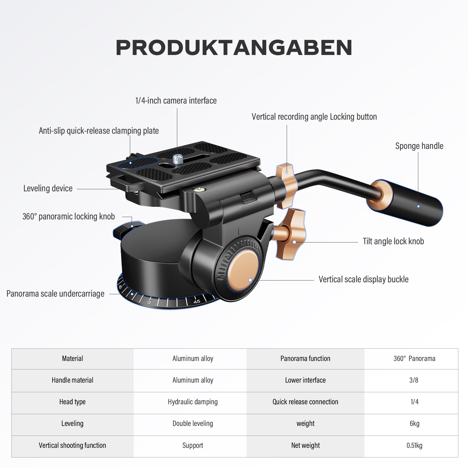 Trípode de Cámara Soonpho Q-08S Negro con Mango Extendido y Placa Deslizante