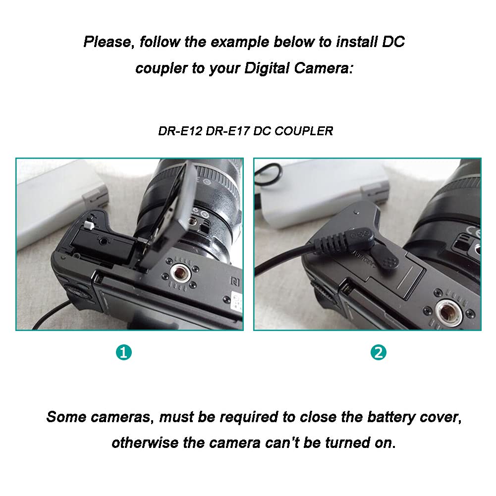 Raeisusp 5V-8.4V Cable USB ACK-E12 + Acoplador DC DR-E12 LP-E12 Batería Virtual +QC3.0 Adaptador USB Kit para Canon EOS M EOS M2 M10 M50 M100 M200