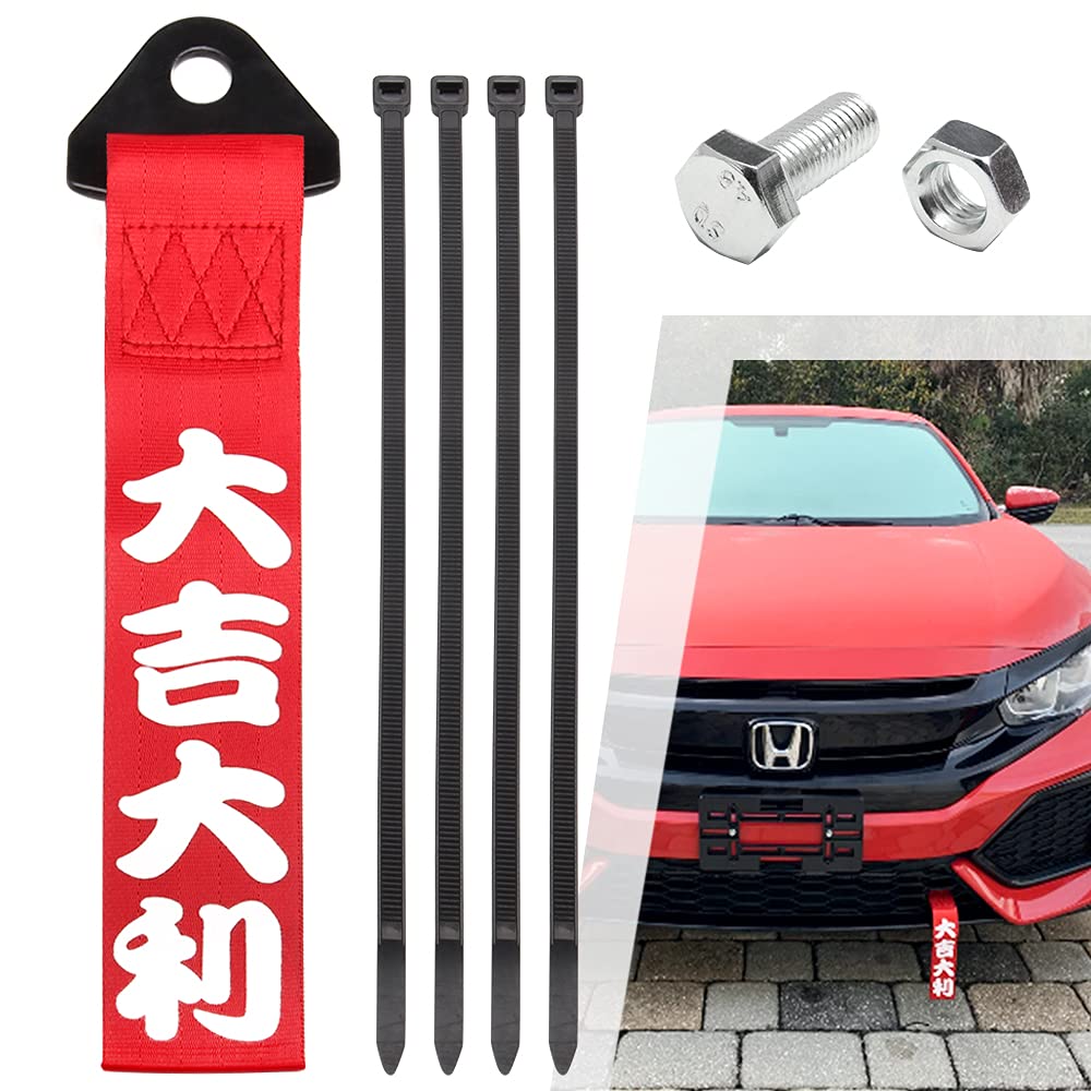 Correa de remolque JDM Sports Red Racing para modificación de coche, personalizada, con eslogan chino, cuerda de tracción, gancho HF, apto para parachoques delantero o trasero, cinturón decorativo
