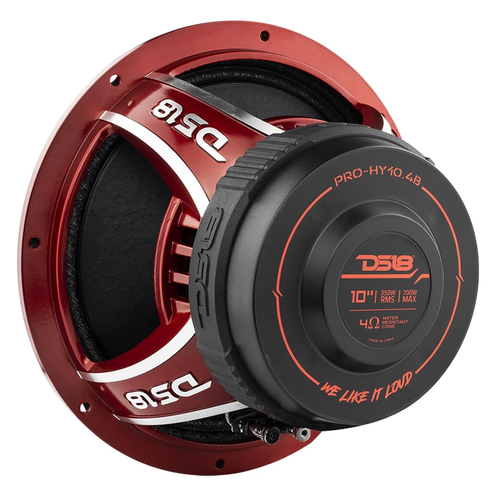 DS18 PRO-HY10.4B - Altavoz híbrido de rango medio resistente al agua de 10 pulgadas con driver integrado de 700 W de potencia máxima de 4 ohmios, rango medio de 10 pulgadas con bocina de driver de