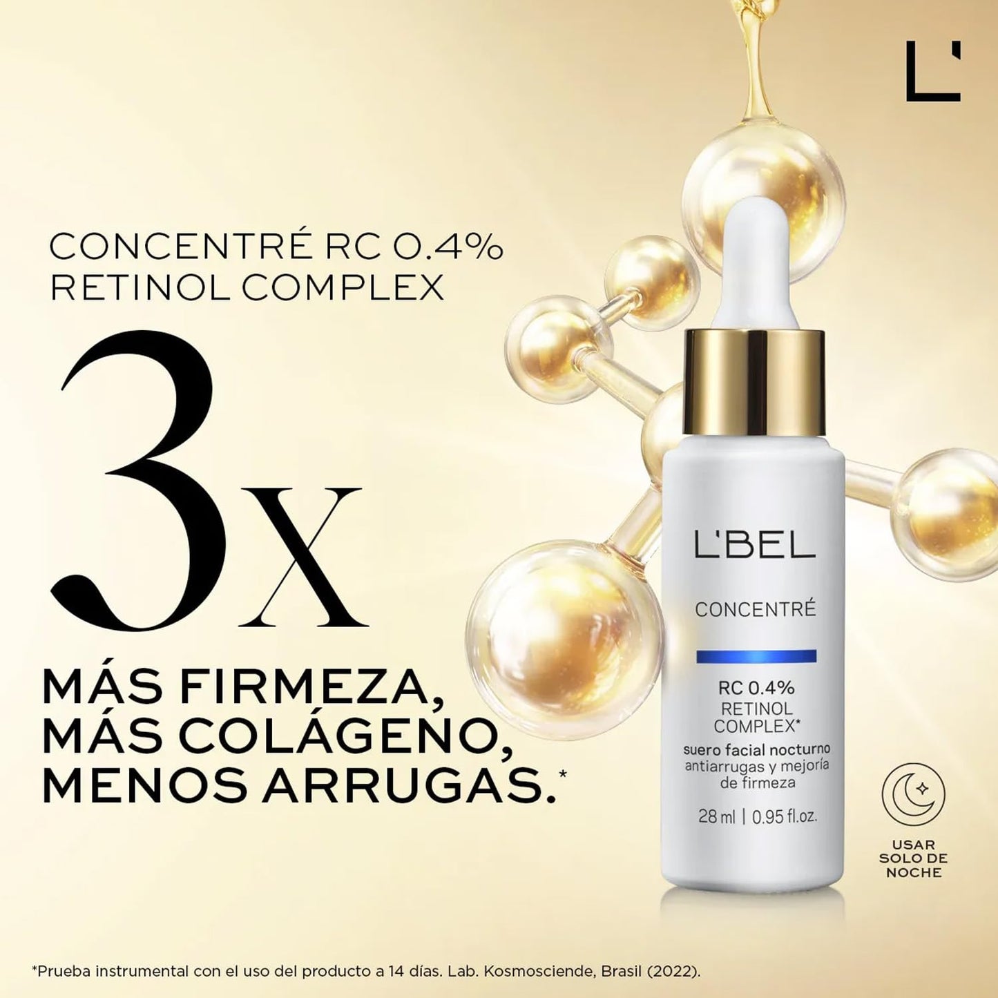 L'BEL - Concentré Sérum Facial 0,4% Complejo Retinol Complex 28 ml, para Reducir Arrugas Profundas y Mejorar Firmeza, Suero Facial Nocturno, Estimula Producción de Colágeno, Efecto Regenerador
