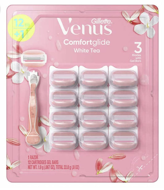 Rastrillo Venus Gillette Blanco Té con 12 Cartuchos ComfortGlide