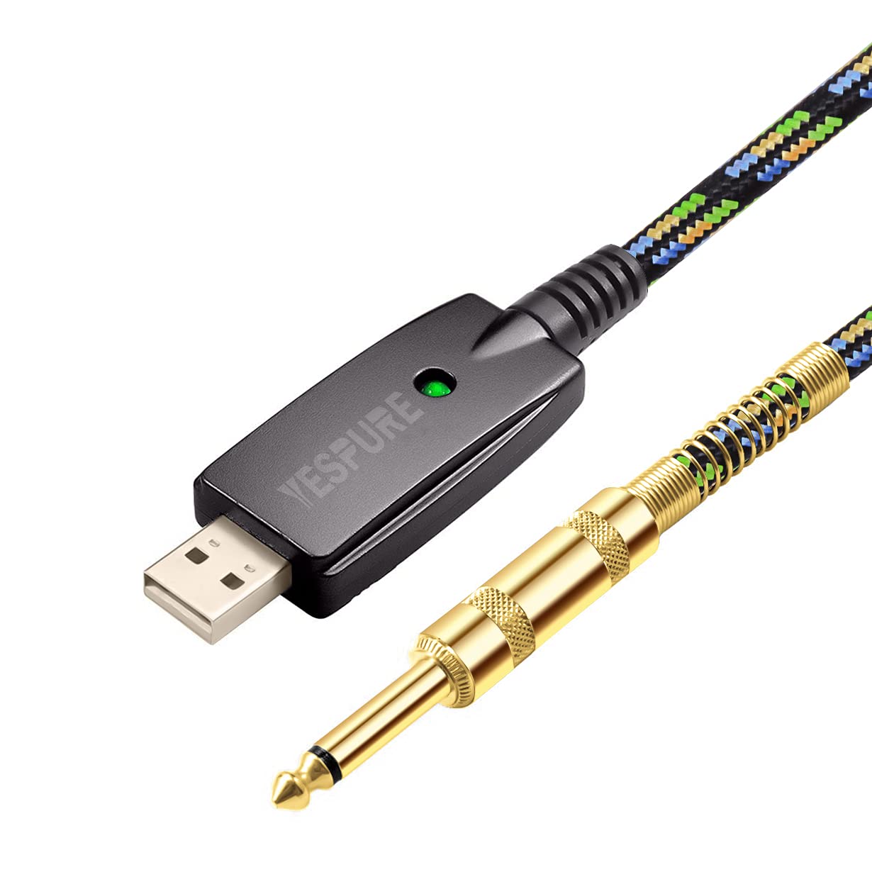 Cable USB YESPURE Negro 10 Pies para Guitarra Compatible con Windows y Mac OS