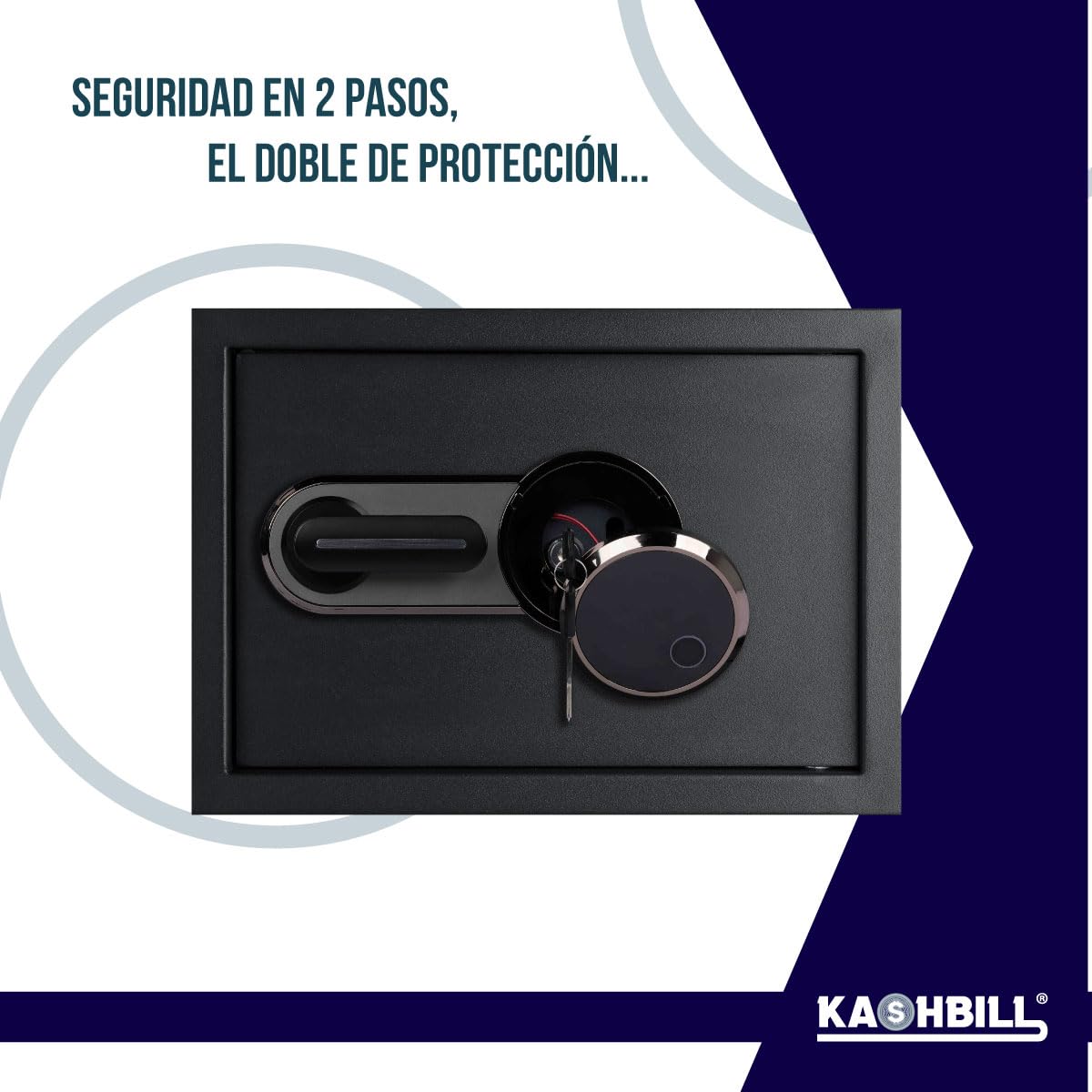 KASHBILL Caja Fuerte Biométrica Touch Grande 30x38x30 cm Modelo CFBT03 Con Cierre de Huella Digital, Panel Touch y Llave de Emergencia, Seguridad Avanzada para Hogar y Oficina caja fuerte grande