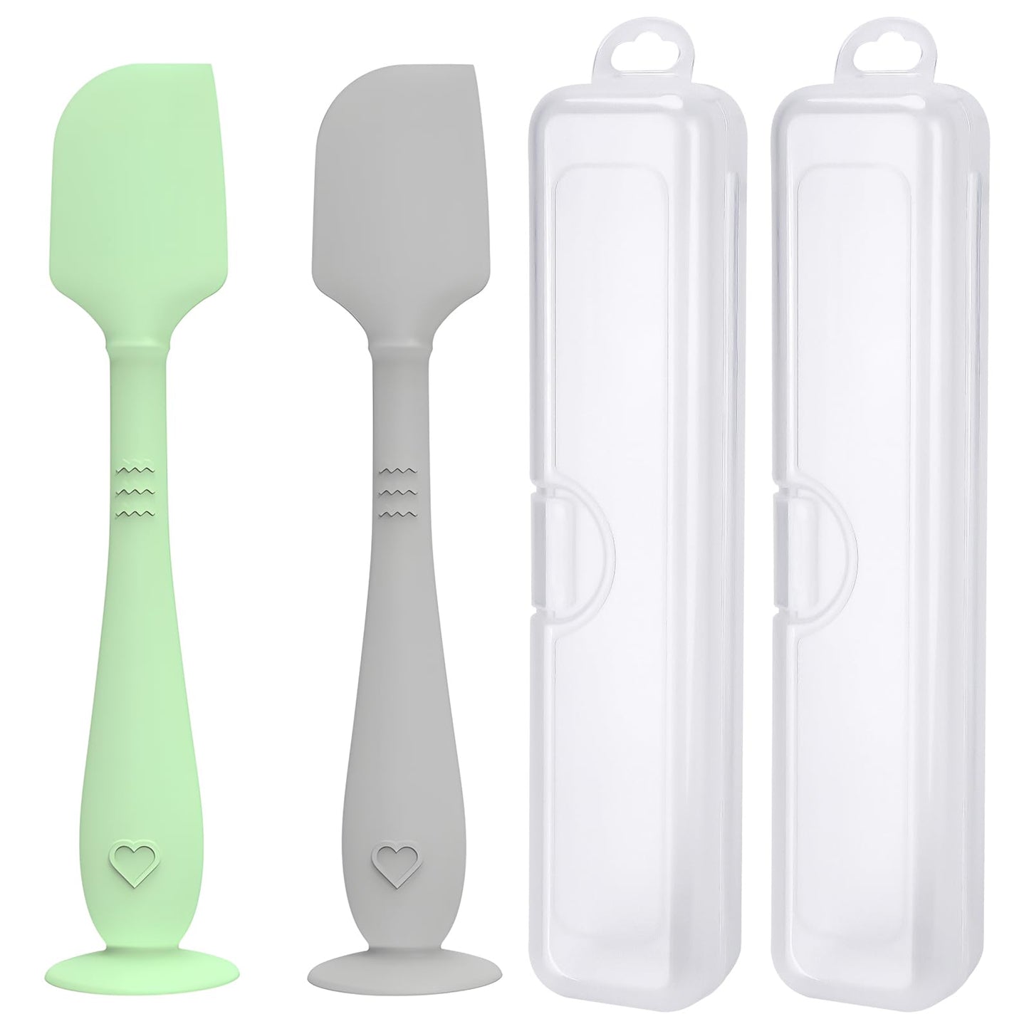 Paquete de 2 espátulas de crema para pañales con estuche de viaje higiénico, espátula para bebés con base de succión, espátula para pasta de glúteos de bebé, aplicador de crema de silicona suave,