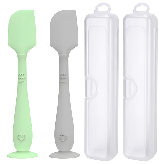 Paquete de 2 espátulas de crema para pañales con estuche de viaje higiénico, espátula para bebés con base de succión, espátula para pasta de glúteos de bebé, aplicador de crema de silicona suave,