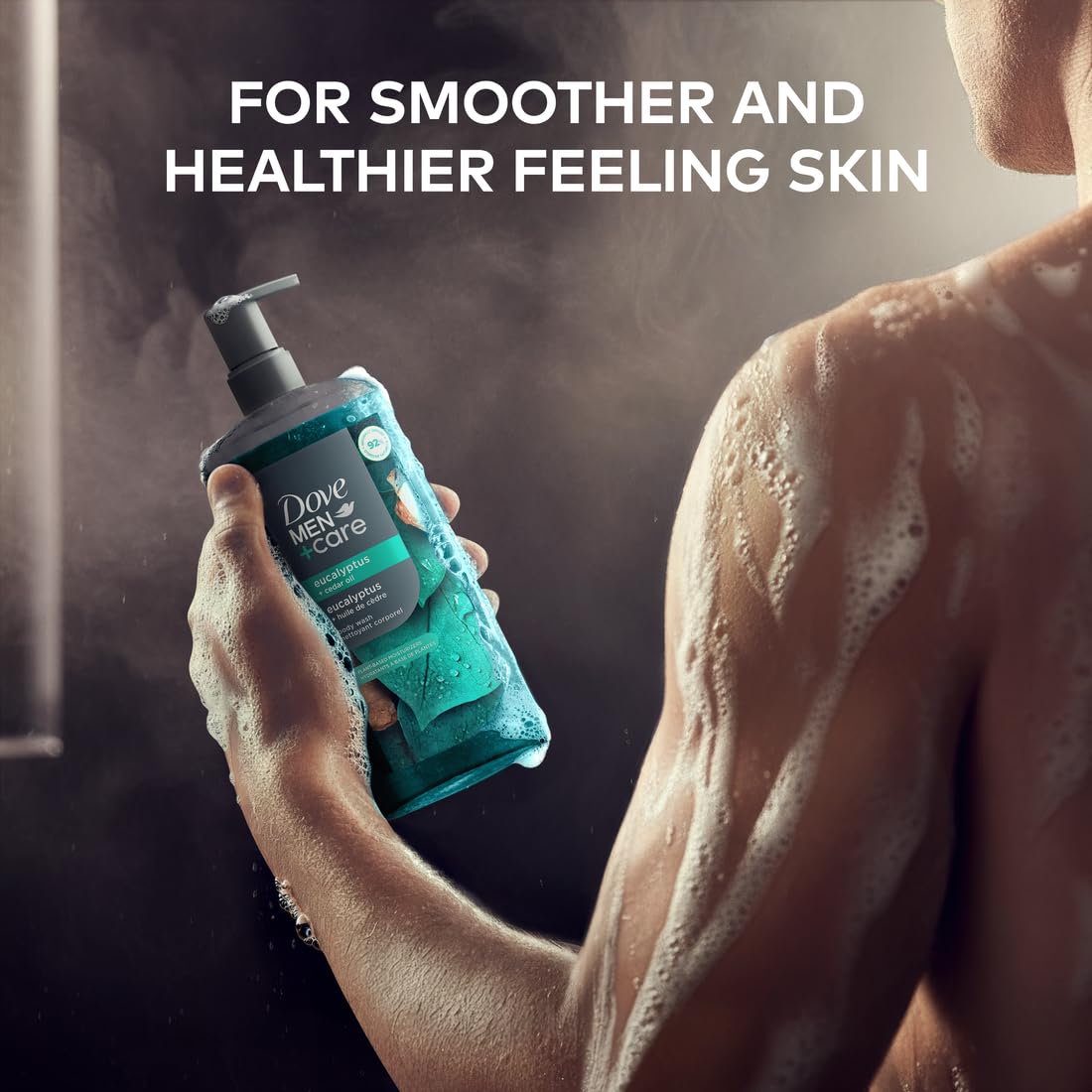 DOVE MEN + CARE Gel De Baño Con Aceite De Eucalipto Y Cedro Para Reconstruir La Piel En La Ducha Con Limpiadores Y Humectantes A Base De Plantas, 26 Oz