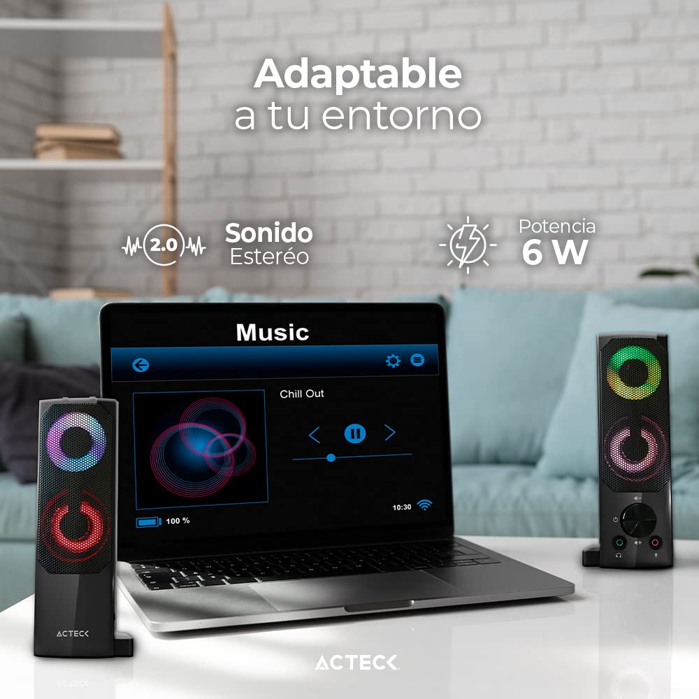 Bocinas Elant Brick AS450 2.0 Ch + Alimentación USB A 2x3W + Conexión 3.5mm + Control de Volumen Negro Advanced Series
