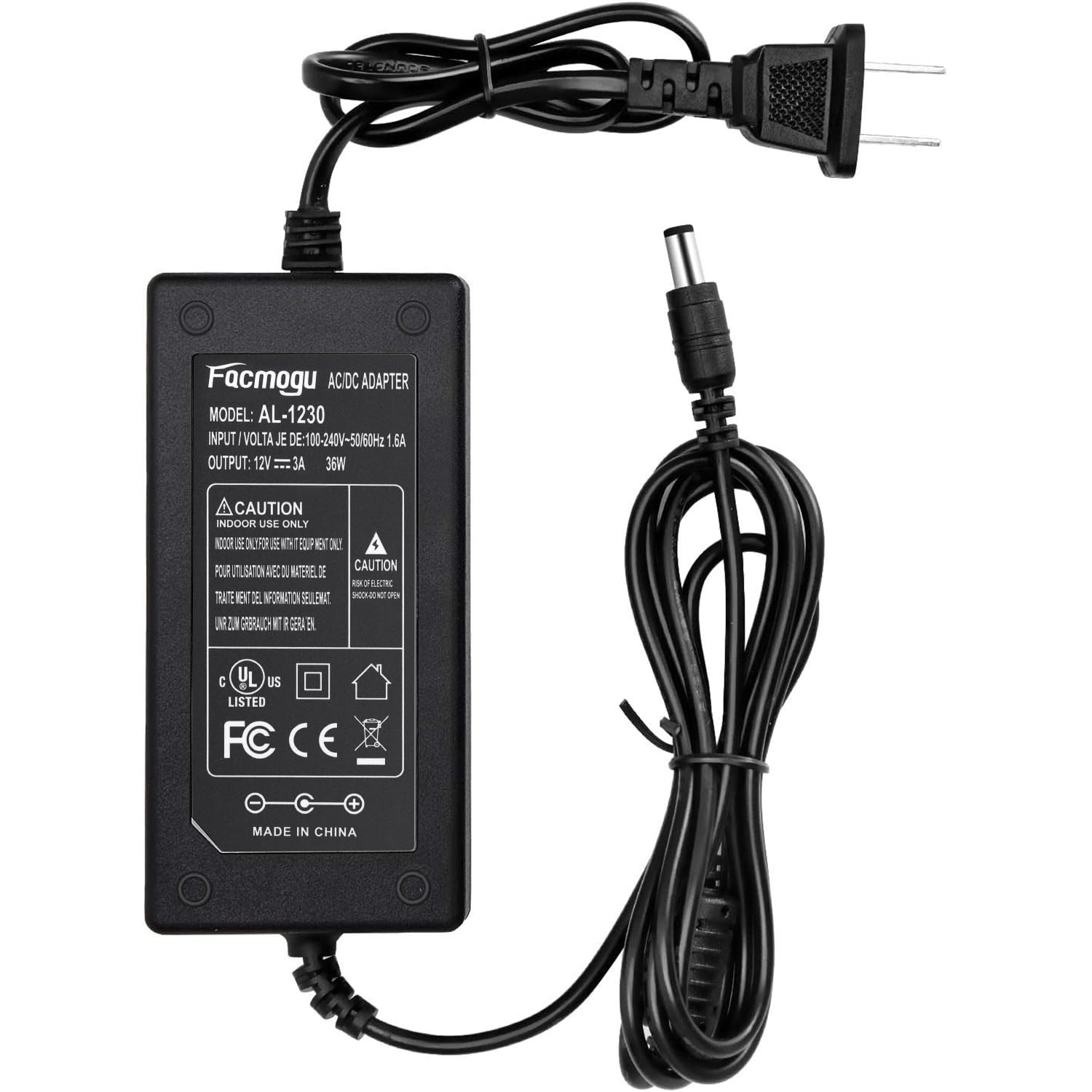 DC 12V 3A Power Adapter, 36 Watt AC 100-240V to DC 12Volt Transformers, Switching Power Supply for LED Strip Light, Camera, Wireless Router 2.1mm X 5.5mm US Plug