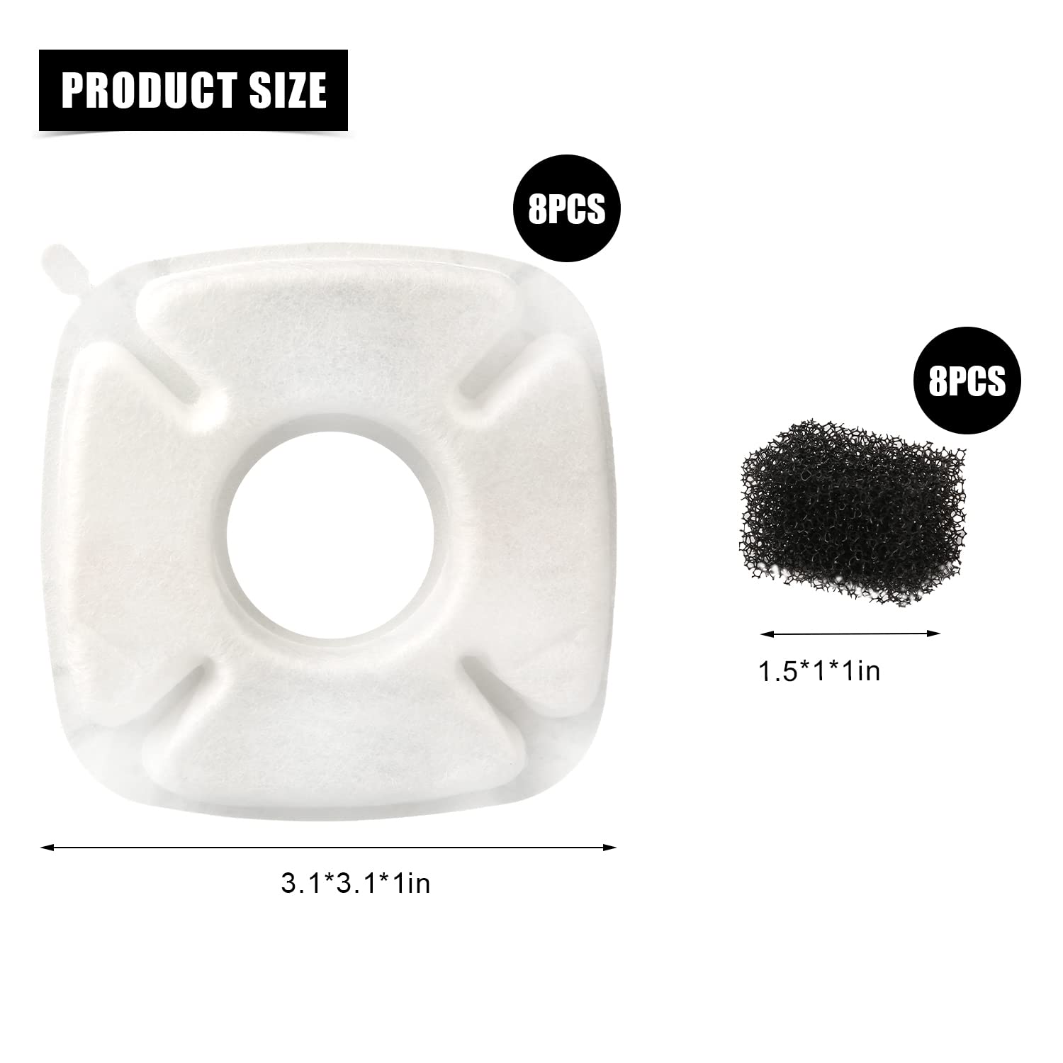 Filtros de Fuente para Gatos Veken Blanco con Esponjas de Prefiltro de Repuesto 2,8L para Mascotas