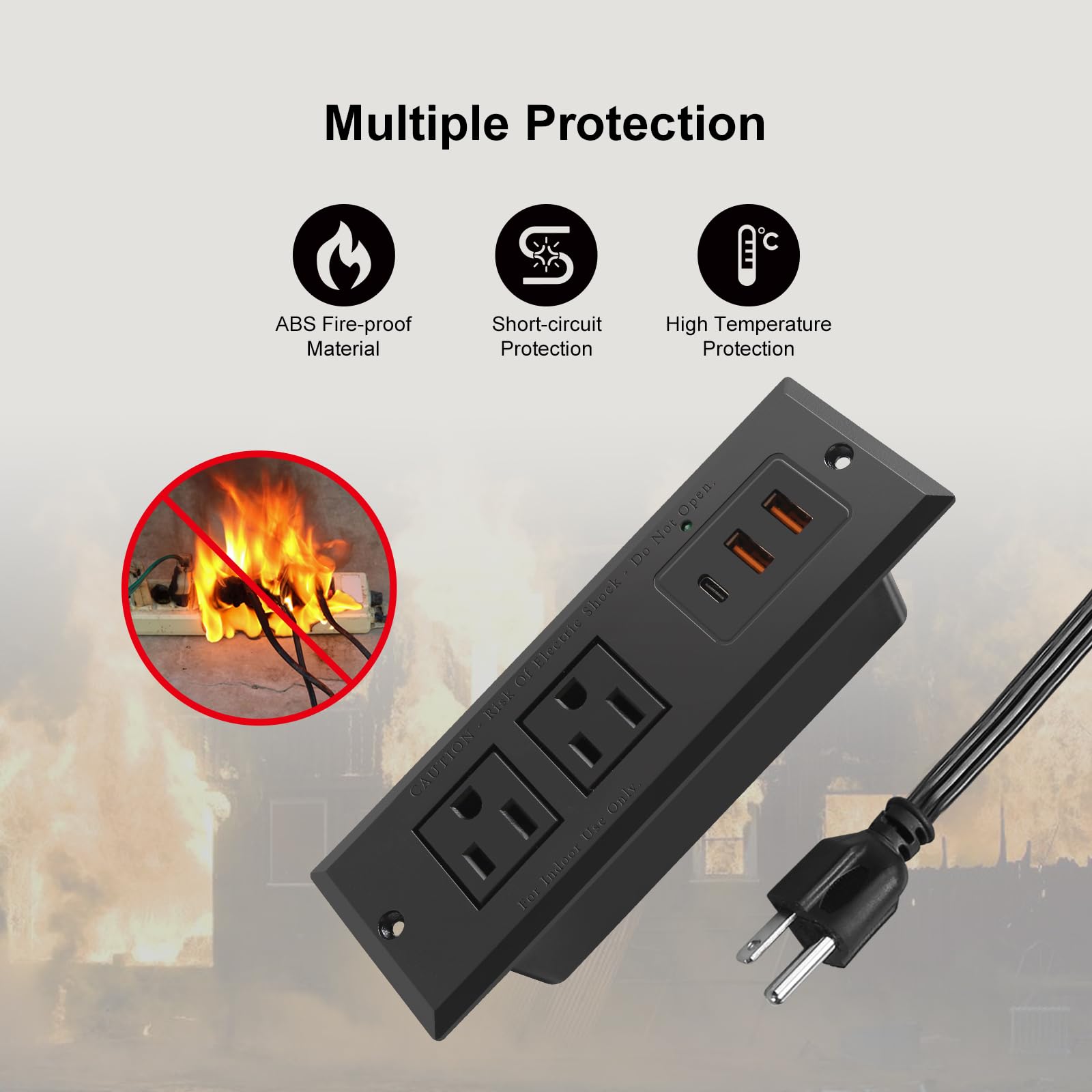 4 LEAF Regleta Multicontacto Escritorio USB C 20W PD Carga Rápida, Tira de Alimentación Empotrable Tipo C 2 Contactos 3 USB Muebles Outlet para Mesa Sofá Console Cajon Encimera 2 Metros Negro