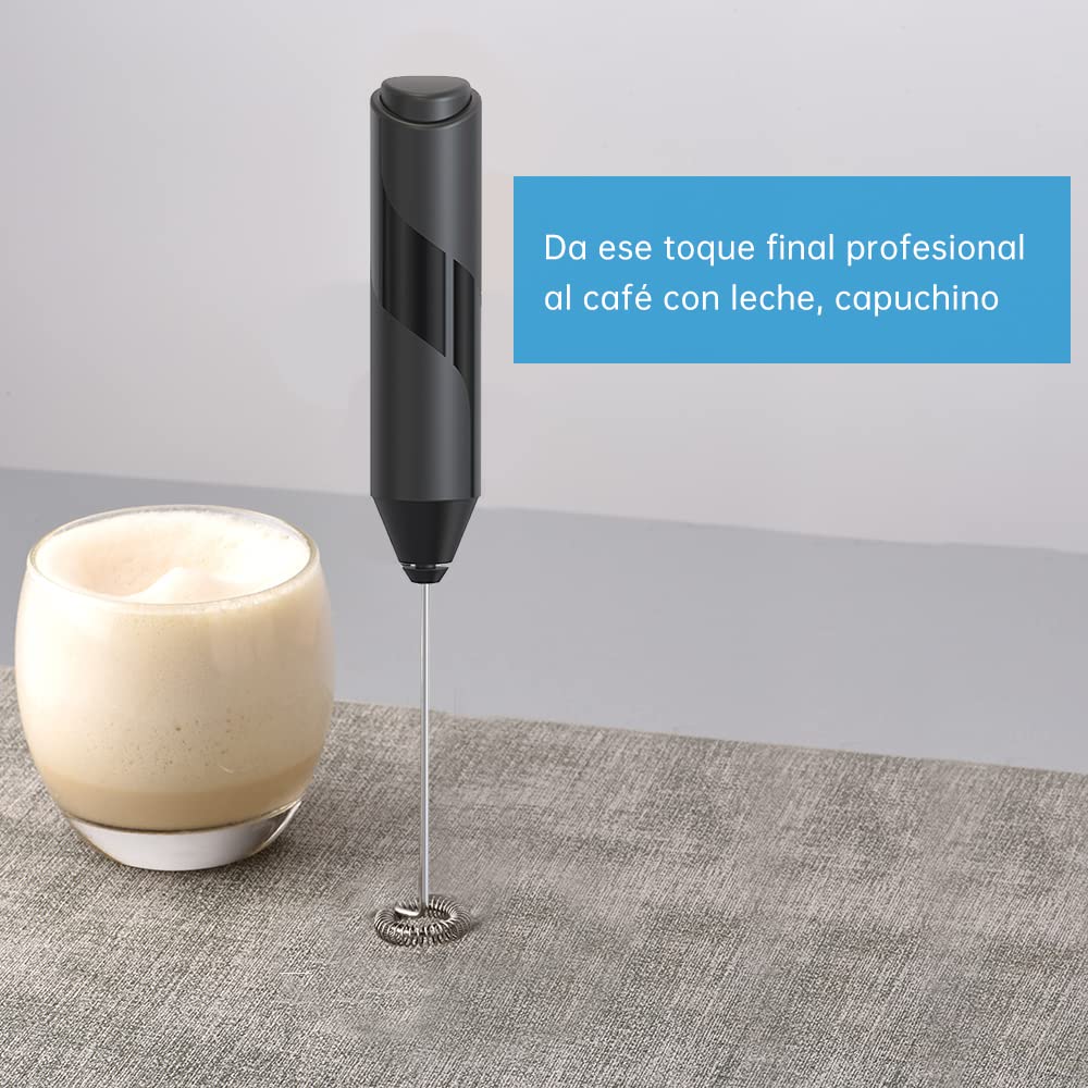 Espumador de Leche Eléctrico Acero Inoxidable Portátil para Lattes, Capuchino y Matcha