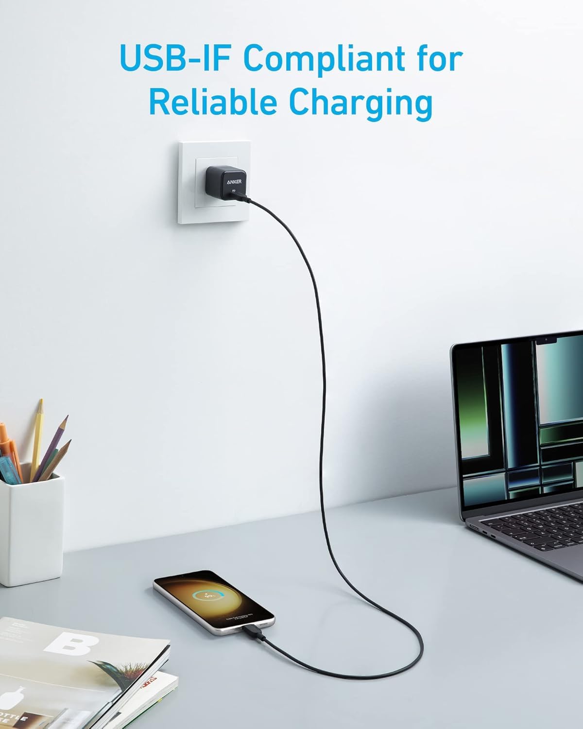 Cable USB C Anker 310 Negro Carga Rápida para Samsung Galaxy S23, iPad Pro 2021 y Más