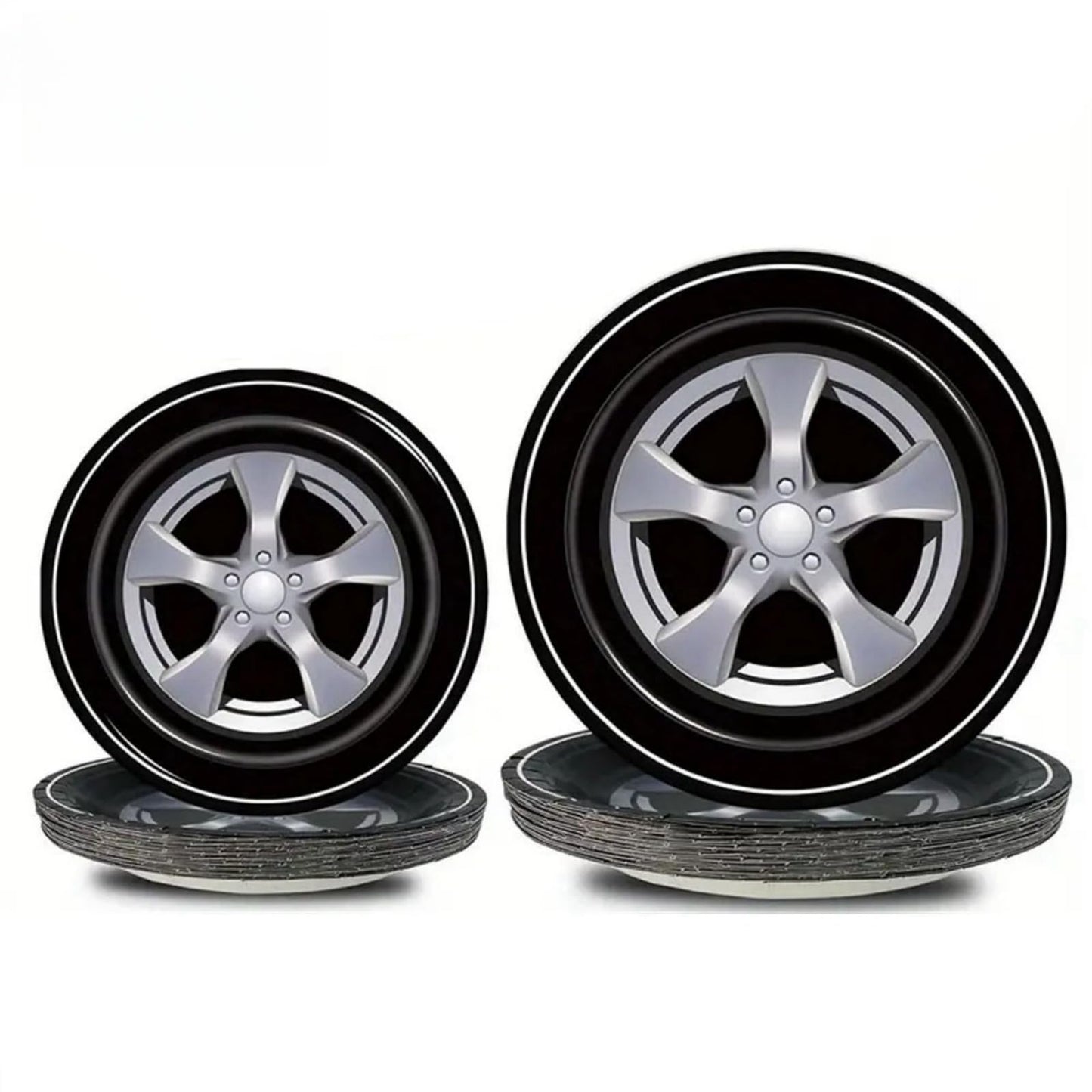 Vajilla Desechable Temática Carreras Vajilla 24 Platos con Forma de Rueda de Coche para Fiestas de Cumpleaños