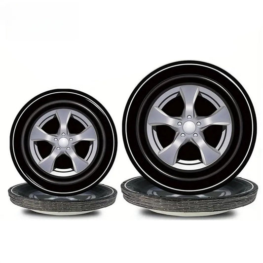 Vajilla Desechable Temática Carreras Vajilla 24 Platos con Forma de Rueda de Coche para Fiestas de Cumpleaños