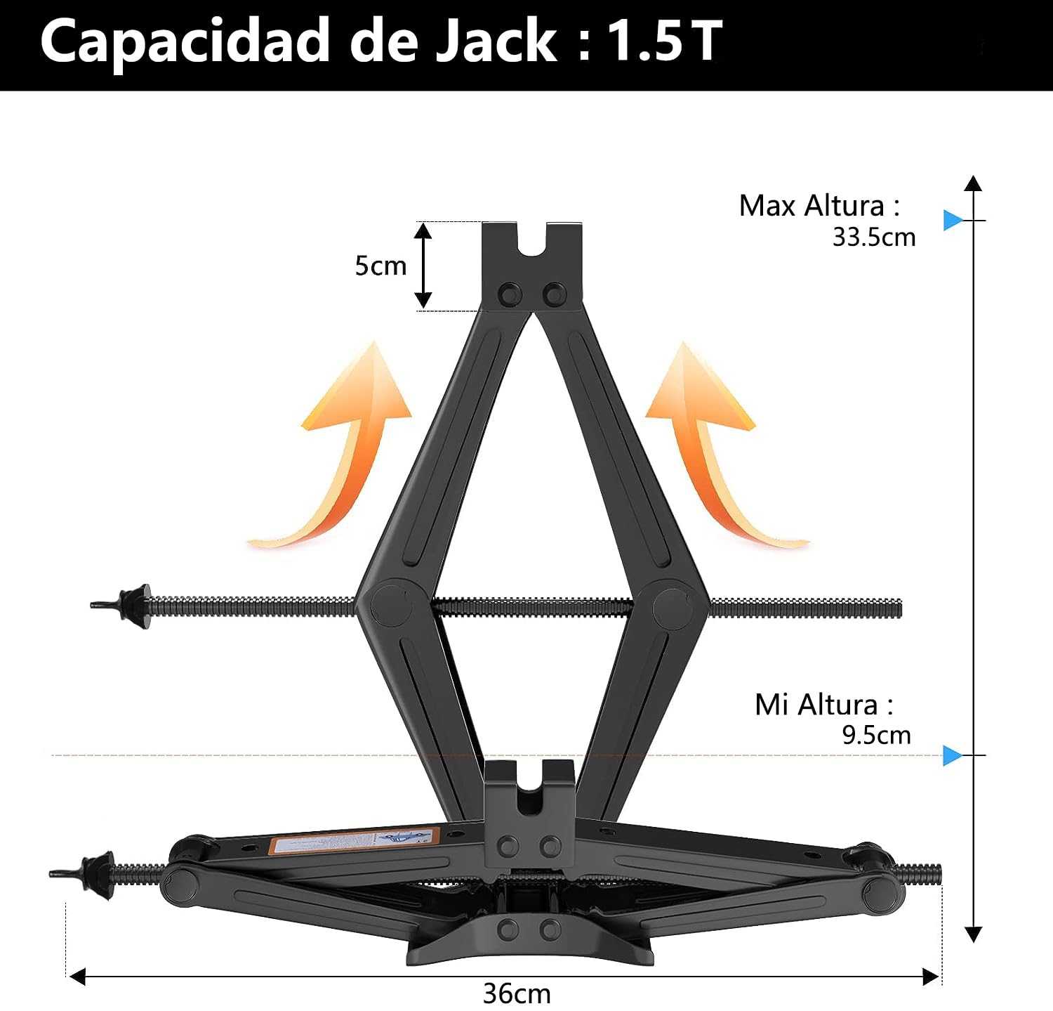 Gato de Tijera MORNWELL Negro con Mango de Carraca para Auto 1.5 Toneladas