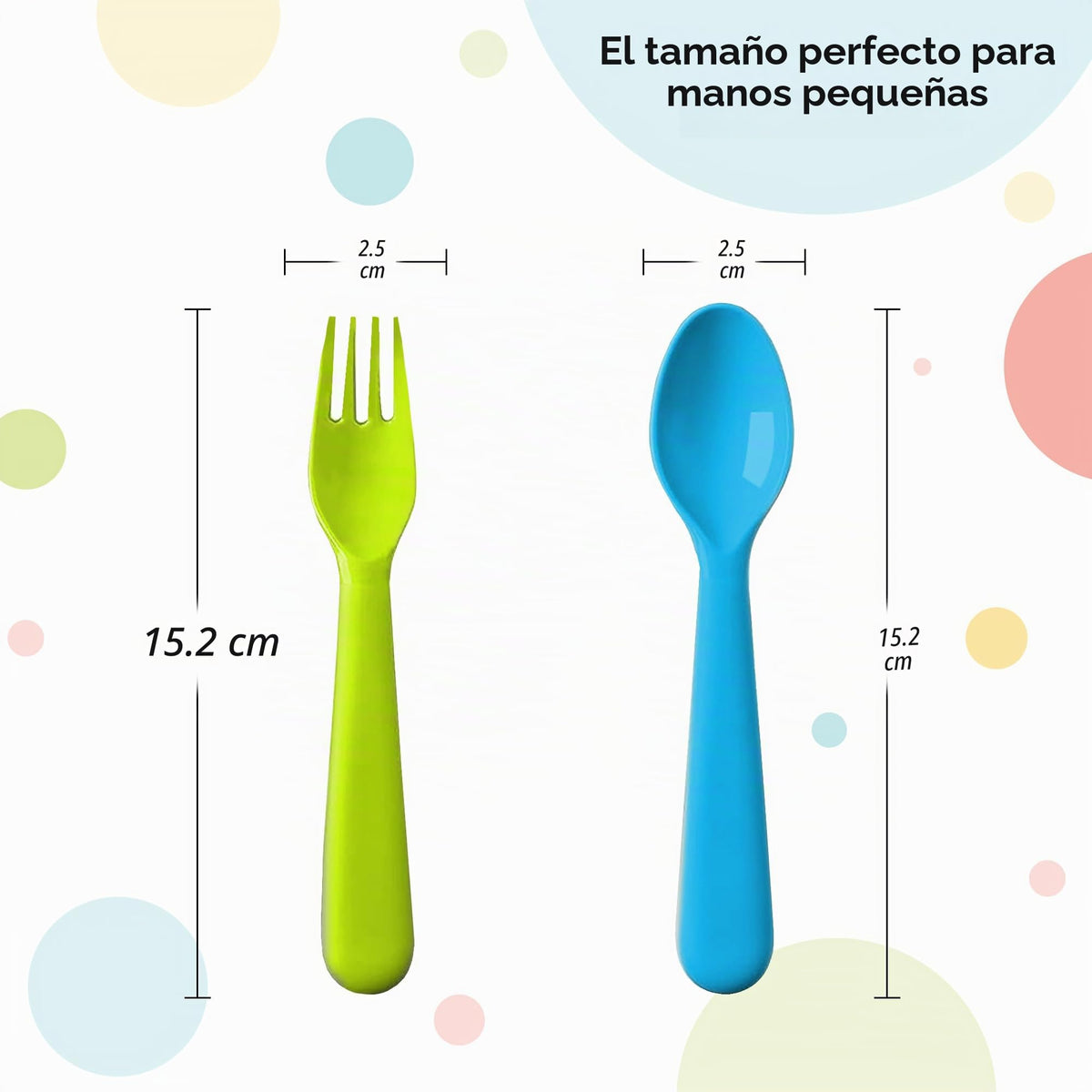 Plaskidy - Juego de utensilios de plástico para niños pequeños, 8 tenedores y 8 cucharas para niños, sin BPA, apto para lavaplatos, cubiertos de colores brillantes, ideal para niños pequeños