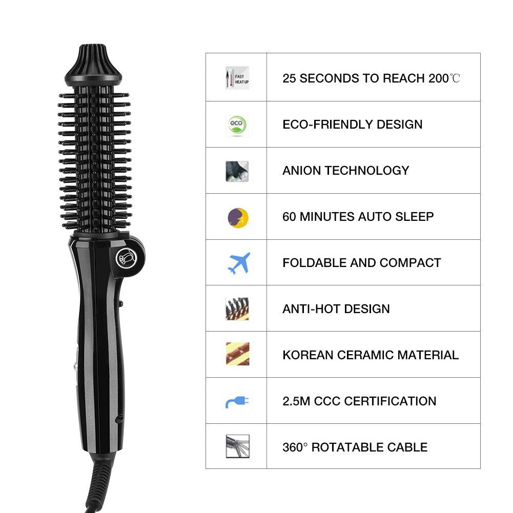 Cepillo Rizador de Pelo Eléctrico con Tecnología Iónica para Cabello Sedoso y Estilo Duradero