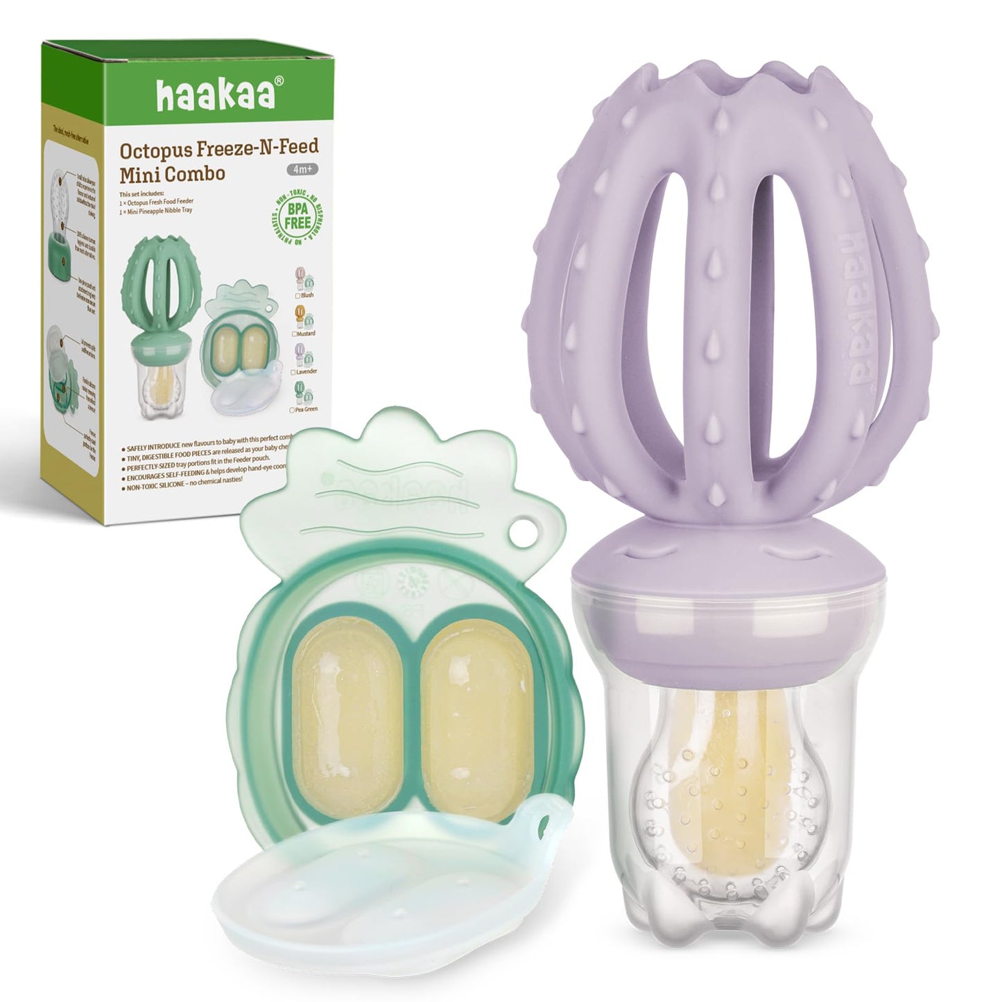 Haakaa - Comedero de frutas para bebés y mini congelador para congelador, moldes para paletas de leche materna para alivio de enfriamiento, alimentador de silicona sin BPA para alimentación segura del