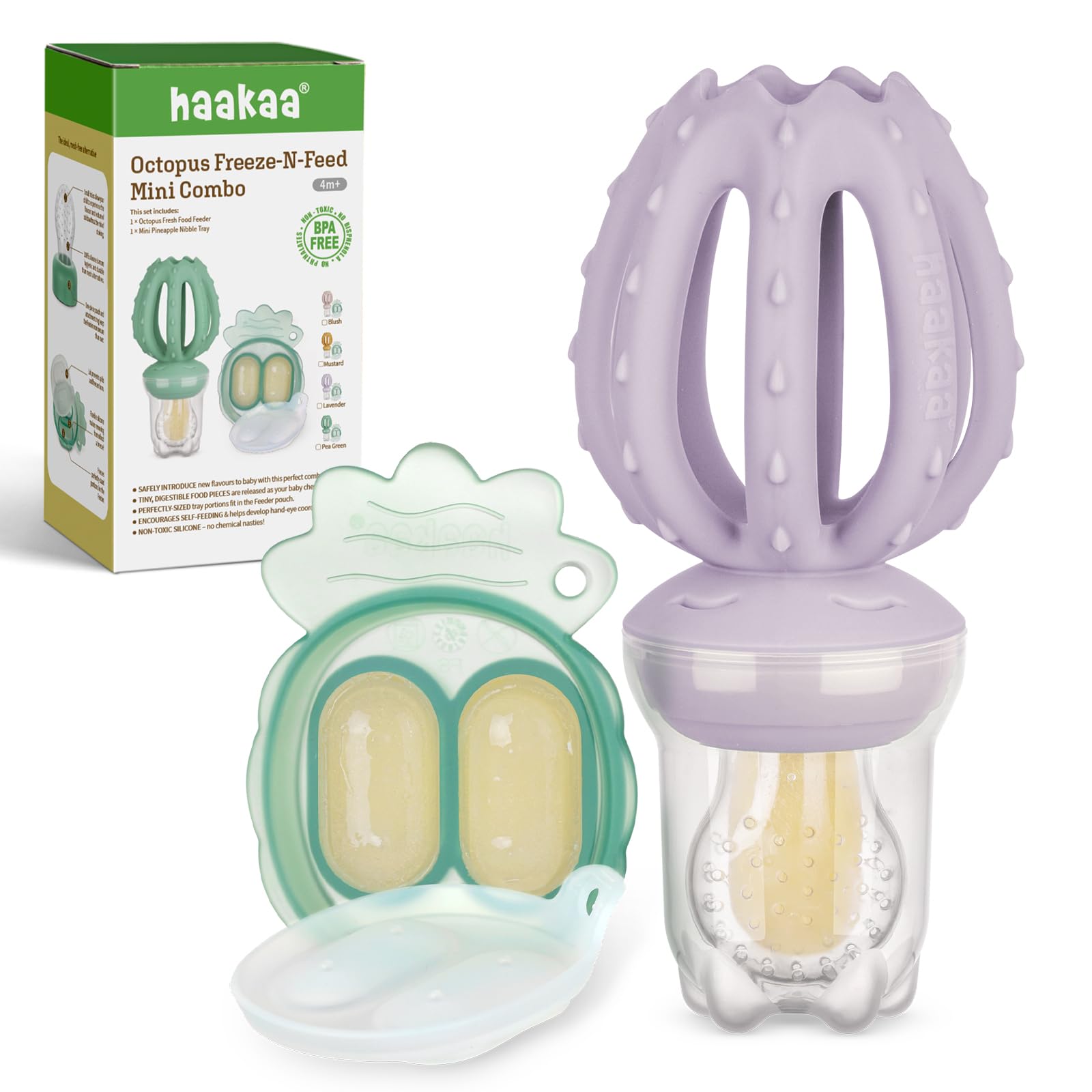 Haakaa - Comedero de frutas para bebés y mini congelador para congelador, moldes para paletas de leche materna para alivio de enfriamiento, alimentador de silicona sin BPA para alimentación segura del