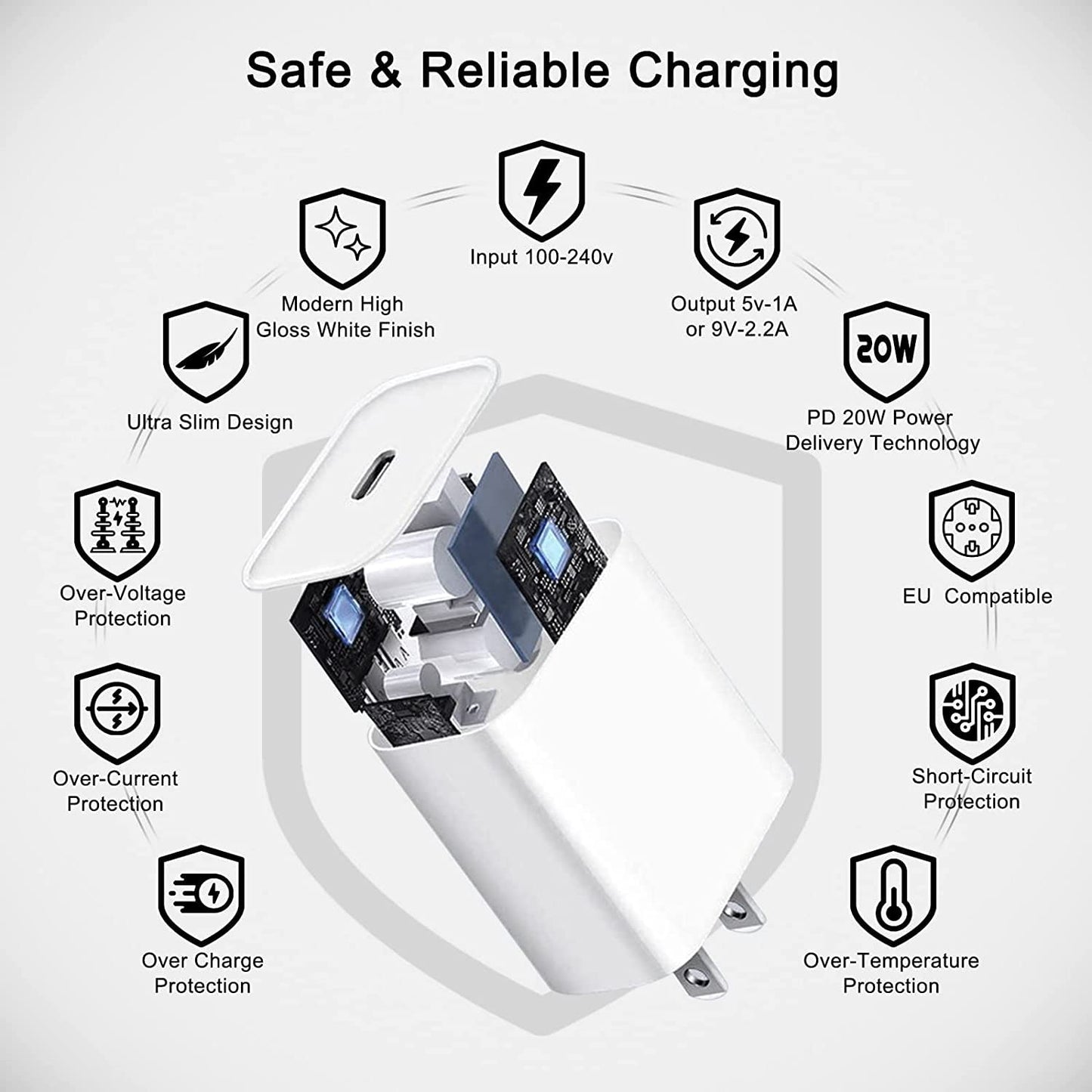UWECAN Cargador para iPhone Original de 25w de 4A, Carga Ultra Rapida (Certificado Aple Mfi) Cubo con Cable de 1m. Tipo C. Compatible con iPhone, iPad y airpods OEM Premium OEM