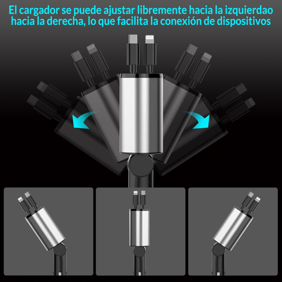 Cargador para auto, Cargador USB C 4 en 1 100W+20W Carga Rápida Accesorios para auto, Cables retráctiles (80cm) y Adaptador de Coche de 2 Puertos USB, Compatible con iPhone 15 14 13 12,Galaxy, Xiaomi