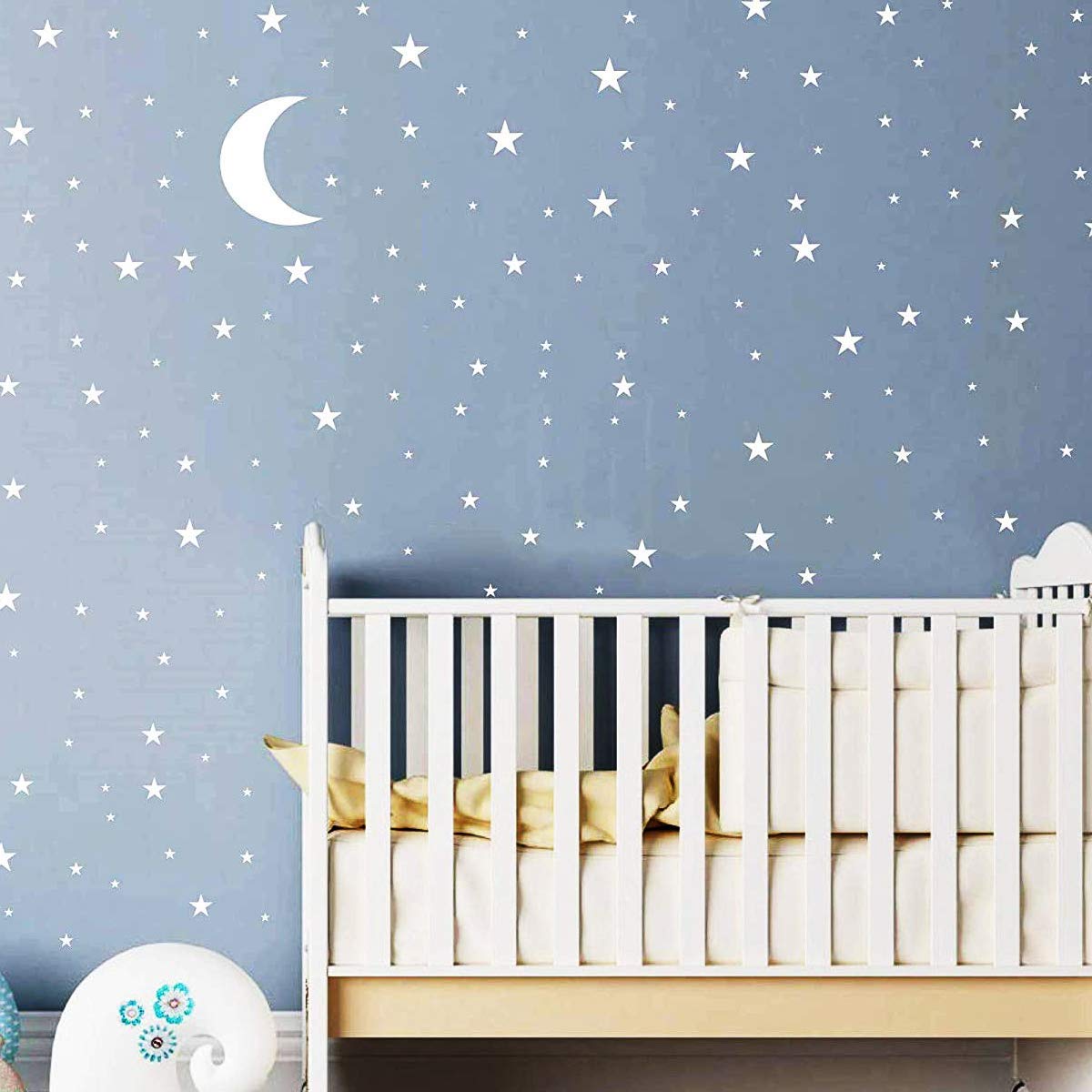 Calcomanía de pared de luna y estrellas, calcomanías de pared de vinilo extraíbles para habitación de bebé, decoración de pared, decoración del hogar (blanco)