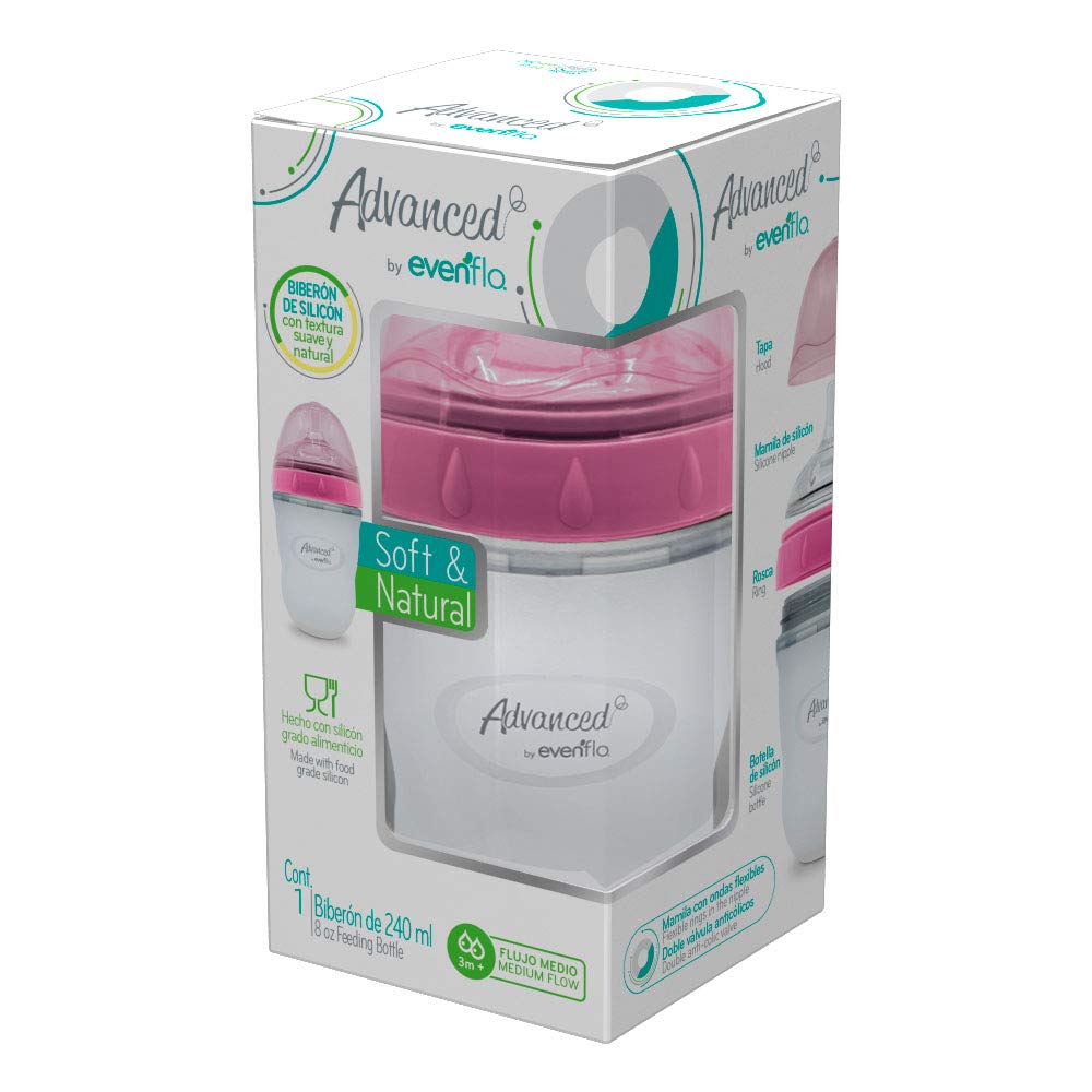 Biberón Evenflo Rosa Silicón Soft & Natural para Bebés Niños
