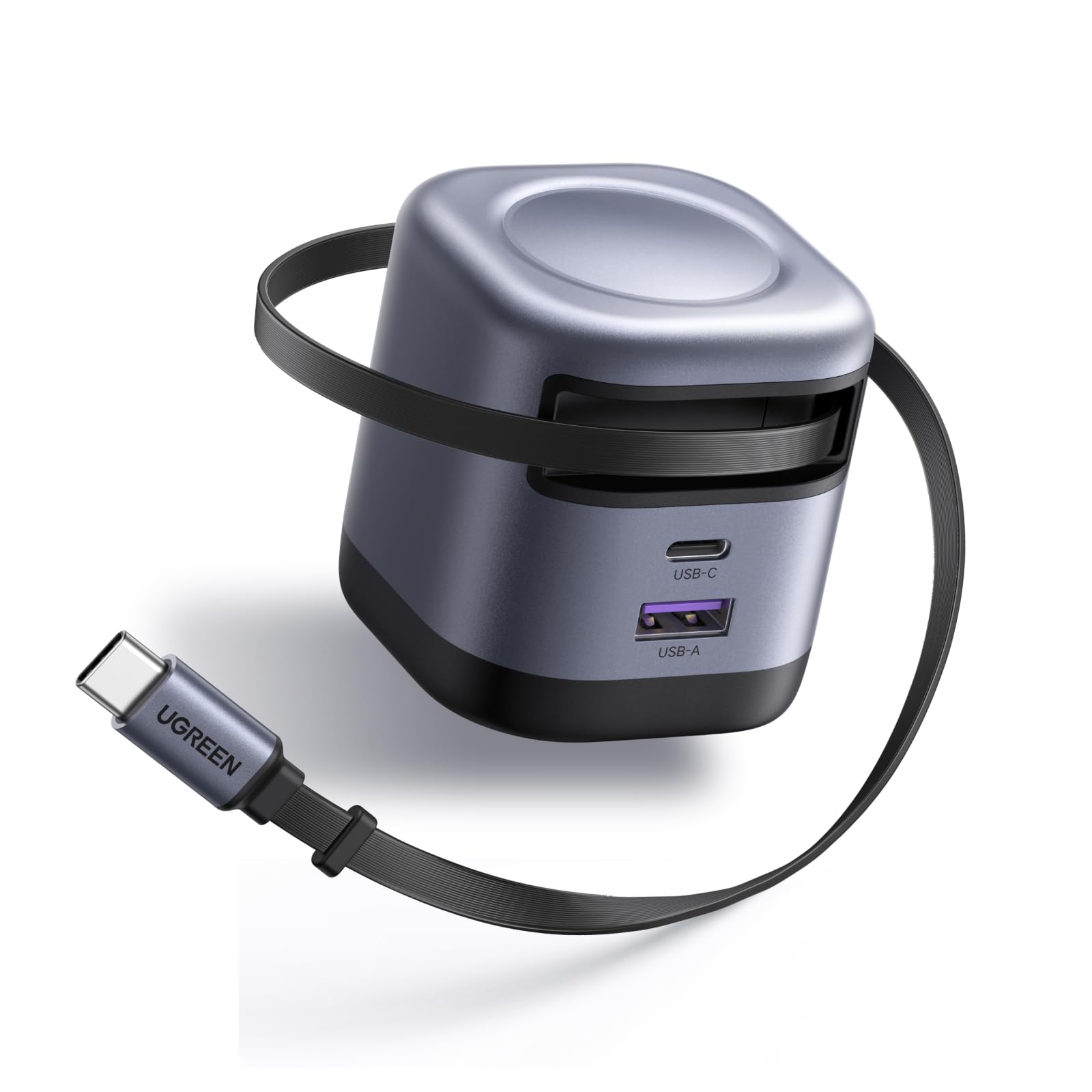 Cargador Portátil UGREEN USB C GAN 45W con Cable Retráctil y Carga Súper Rápida 2.0